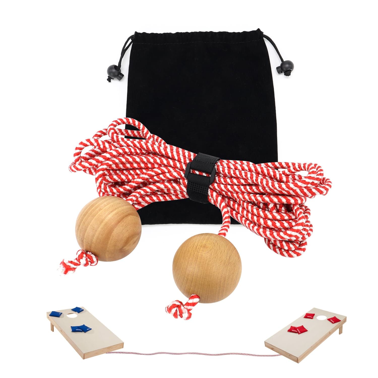 SCOTTCHEN Cornhole Game Measuring Device/Cornhole Game Set up Assistance/Cornhole Boards Distance Setup Tool 1/4in x 9.3 Rope with 2-1/2 in Wood Balls