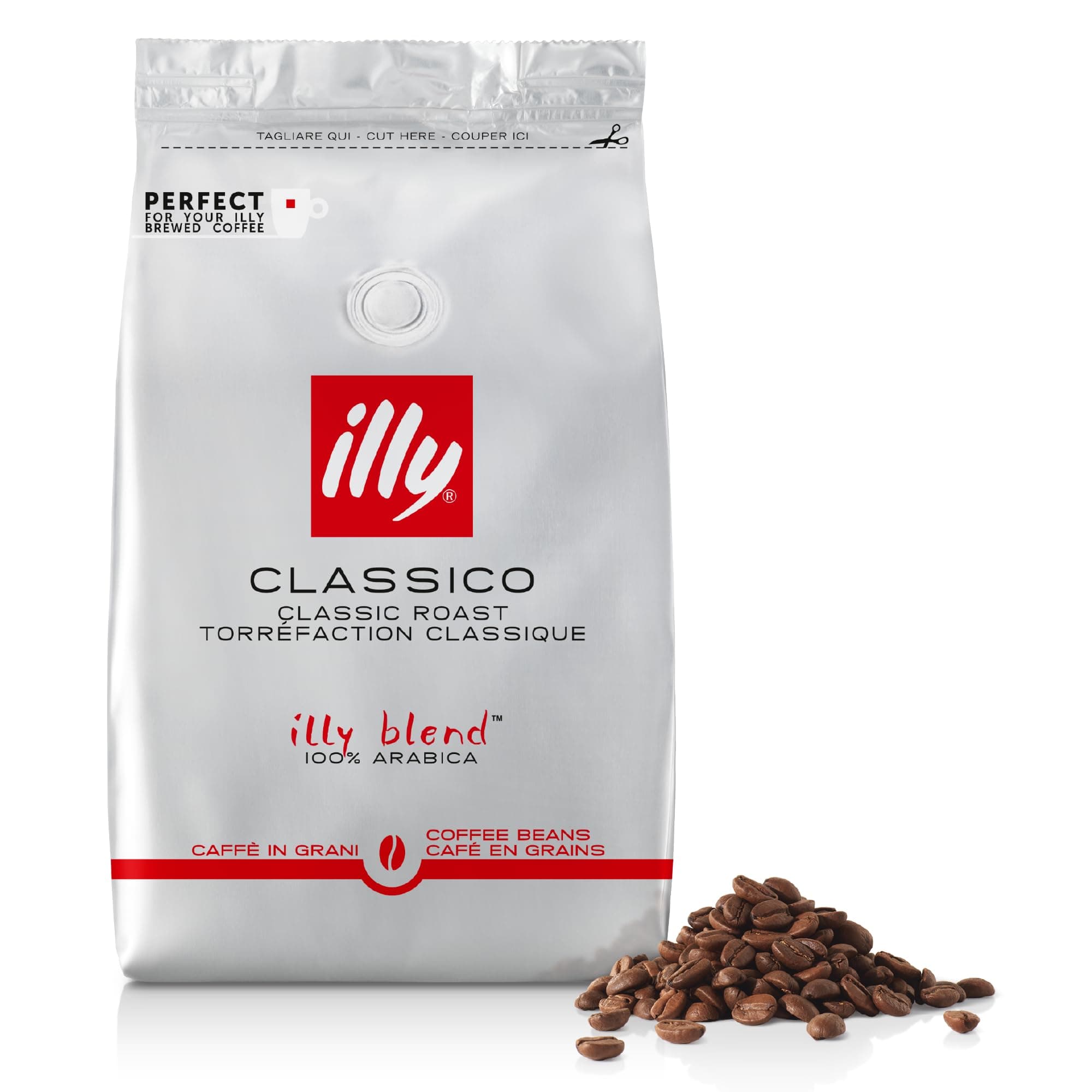Classico Coffee Beans, 100% Arabica Blend, Medium Roast, Intensity 5/9, Smooth & Balanced with Caramel & Floral Notes, Suitable for Bean to Cup & Fresh Grinding, 500g Refill Pouch