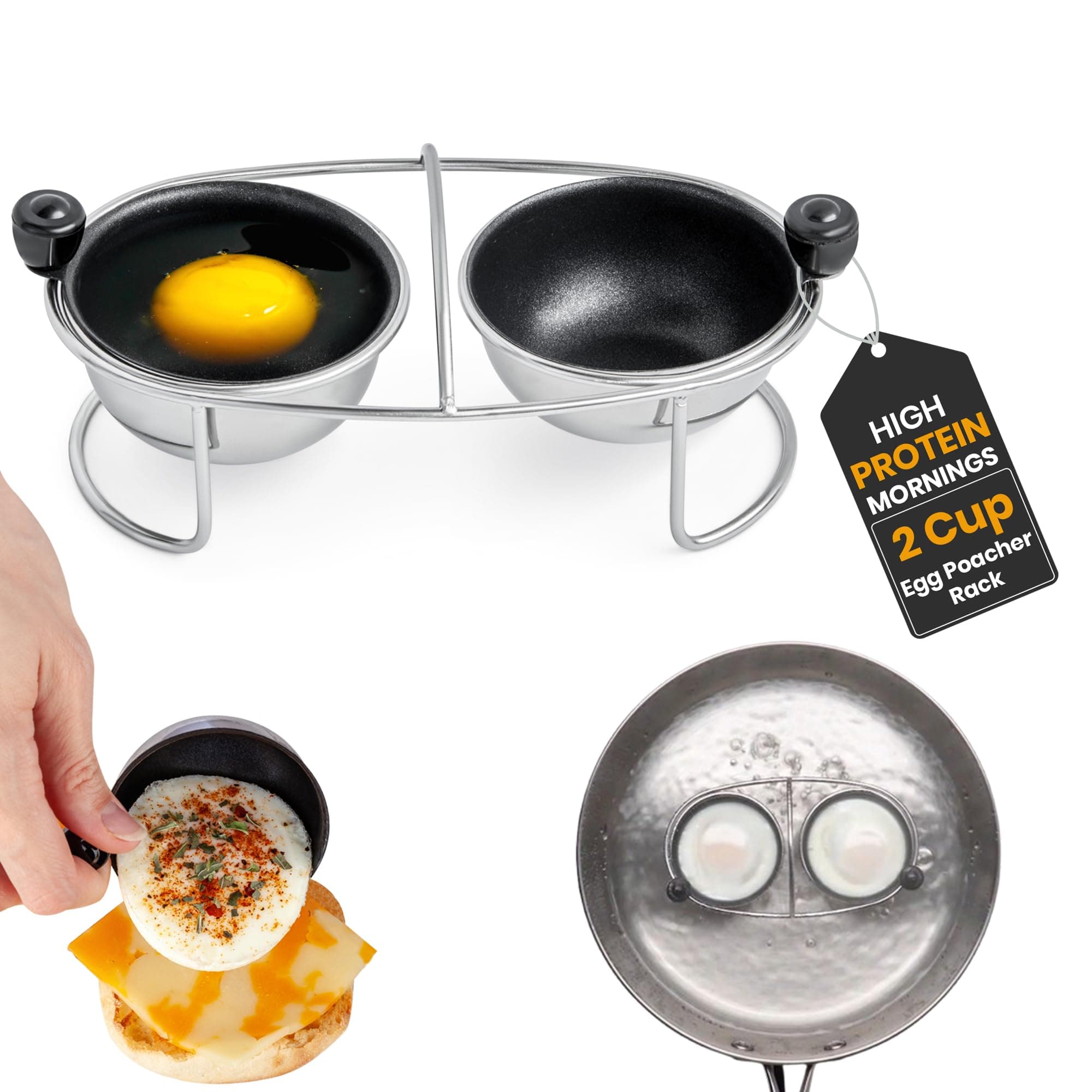 Eggssentials, 2 Egg Poacher insert Stainless Steel Rack