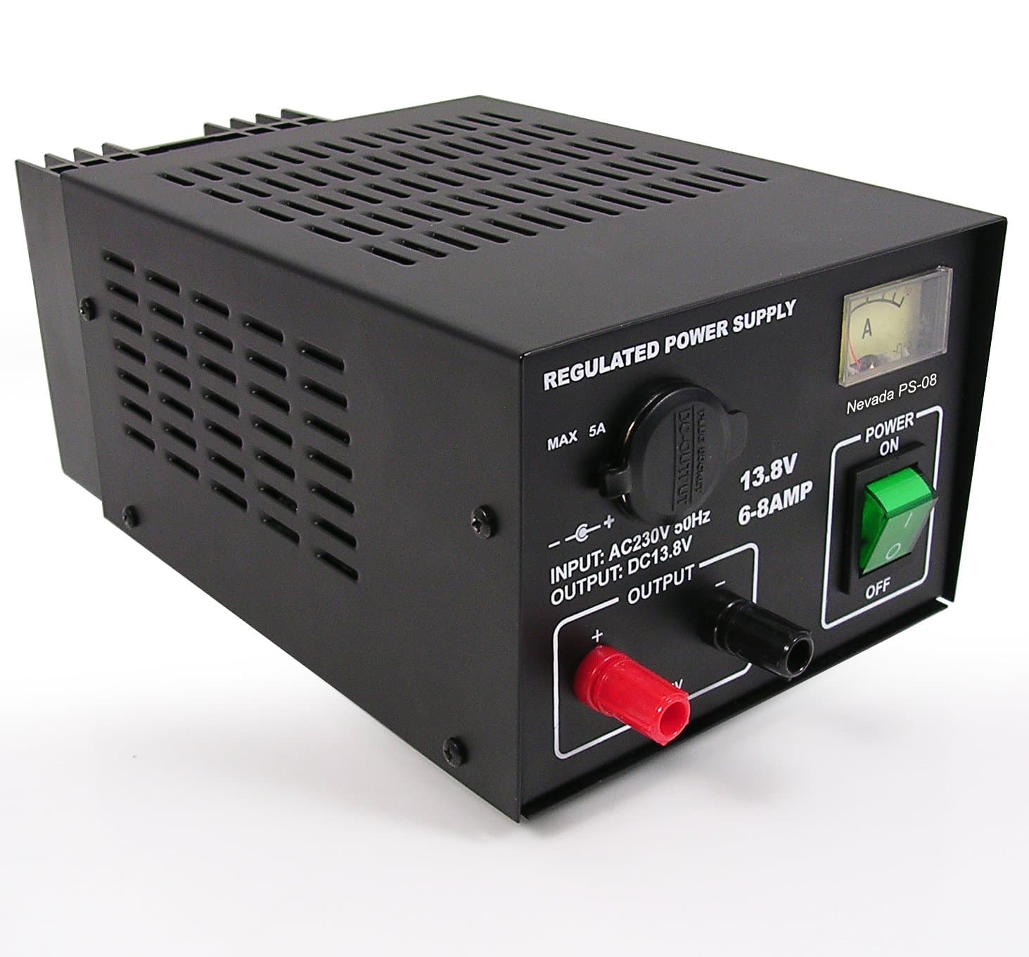 Nevada PS08 NEW MODEL 6-8 amp low noise linear PSU with meter & cigar socket