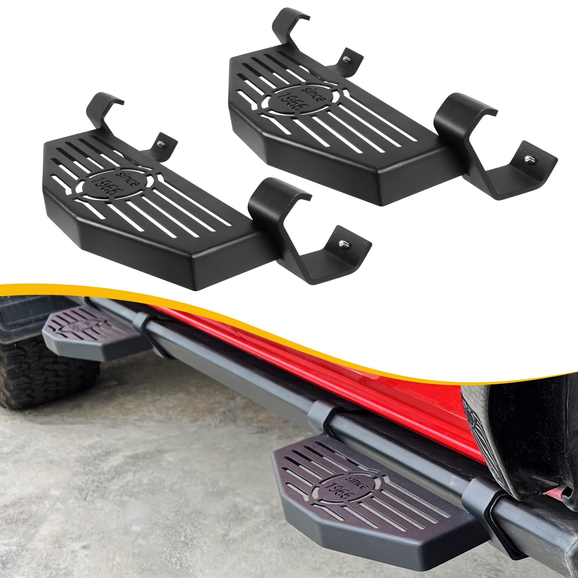 Side Steps Compatible with Ford Bronco 2021-2024 (for Bronco w/OEM Rock Rails), Exterior Accessories for Ford Bronco 2 Door 4 Door Side Steps, Side Steps Attaches to Rock Rails (1 Pair)