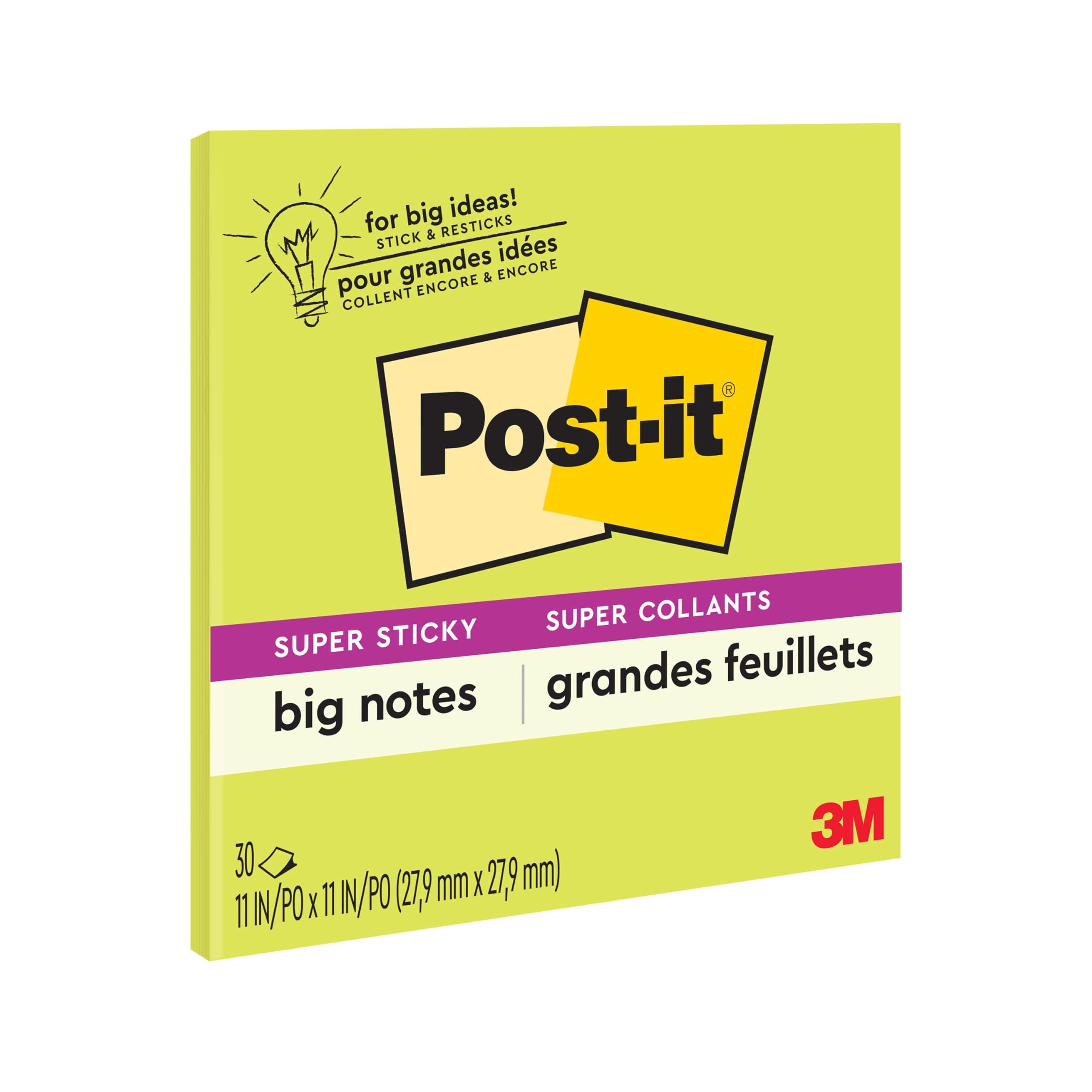 Post-it Super Sticky Big Notes, 11 in x 11 in, Sticky Notes, 30 Sheets Per Pad, 1 Pad (BN11G)