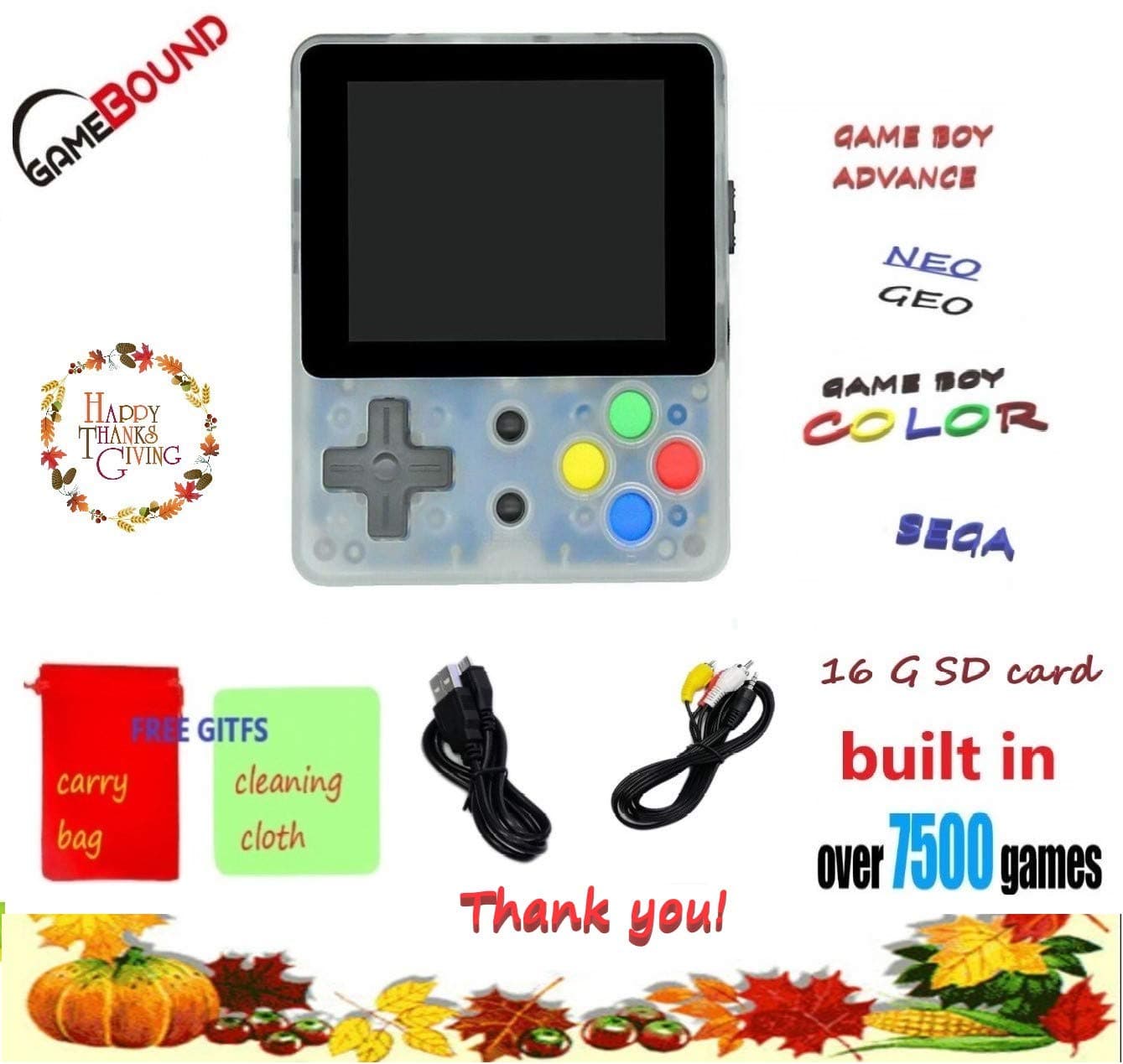 Gamebound LDK Game 4:3 Retro Handheld Game Console +FREE GIFT CARRY BAG (Transparent White)