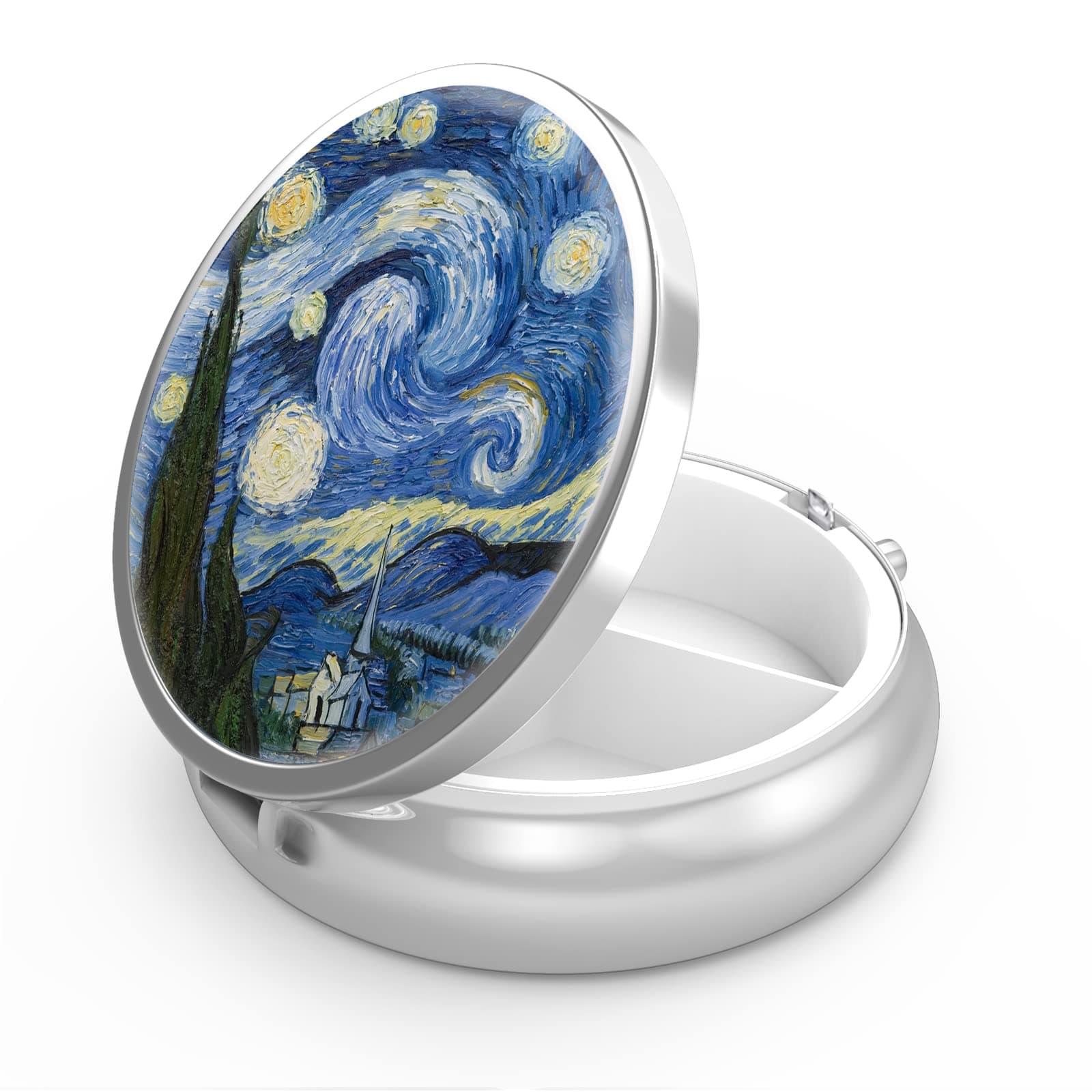 Pill Box 3 Compartment Small Pill Case,Portable for Pocket or Purse Pill Organizer Pill Container Holder to Hold Vitamins, Medication, Fish Oil and Supplements(Starry Night)