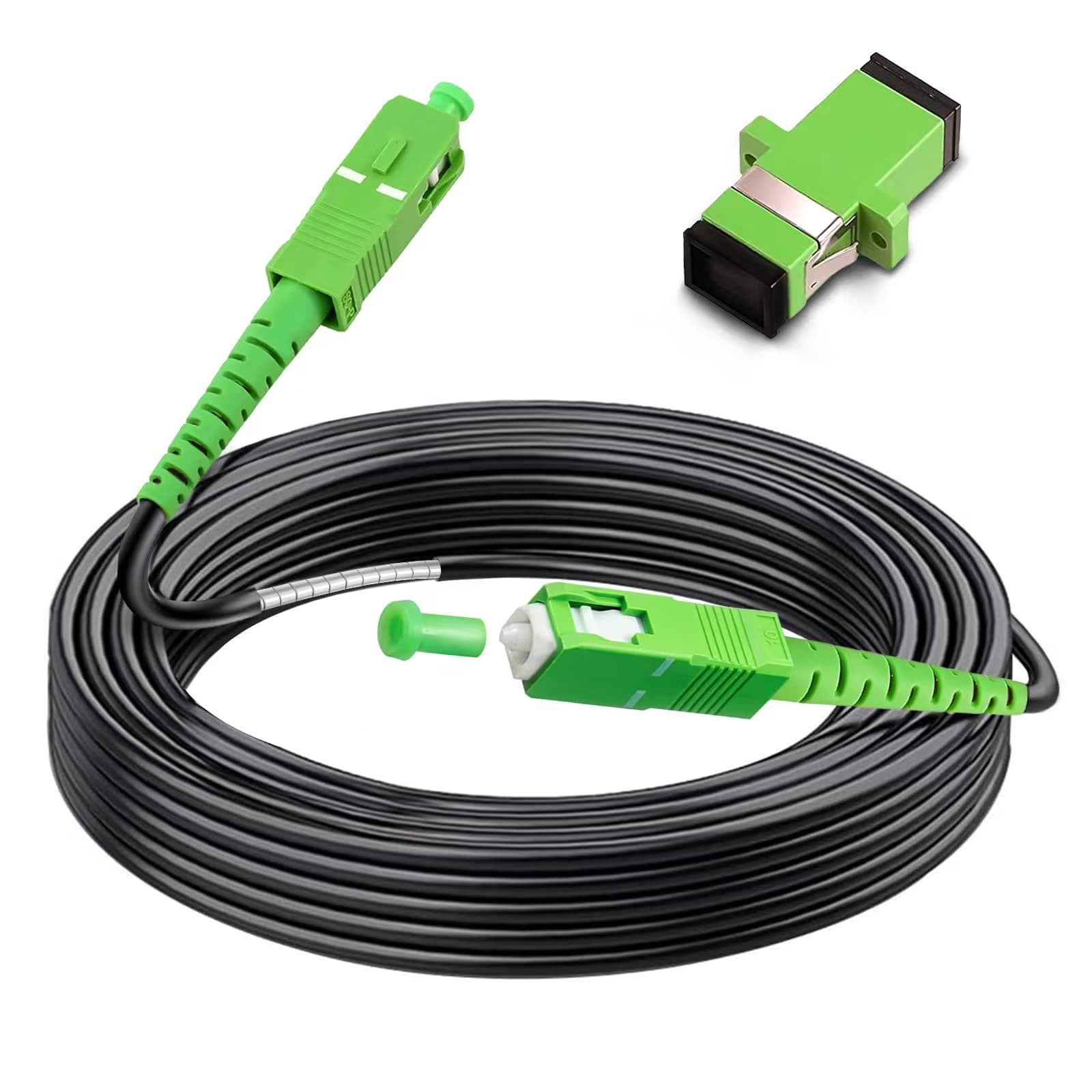 30 Meters SC/APC to SC/APC Fiber Optic Internet Cable, Outdoor Armored Single Mode Patch Cable, Fiber Optic Jumper Optical Patch Cord - SIMPLEX - 9/125um - OS1/OS2 Compatible, LSZH Black