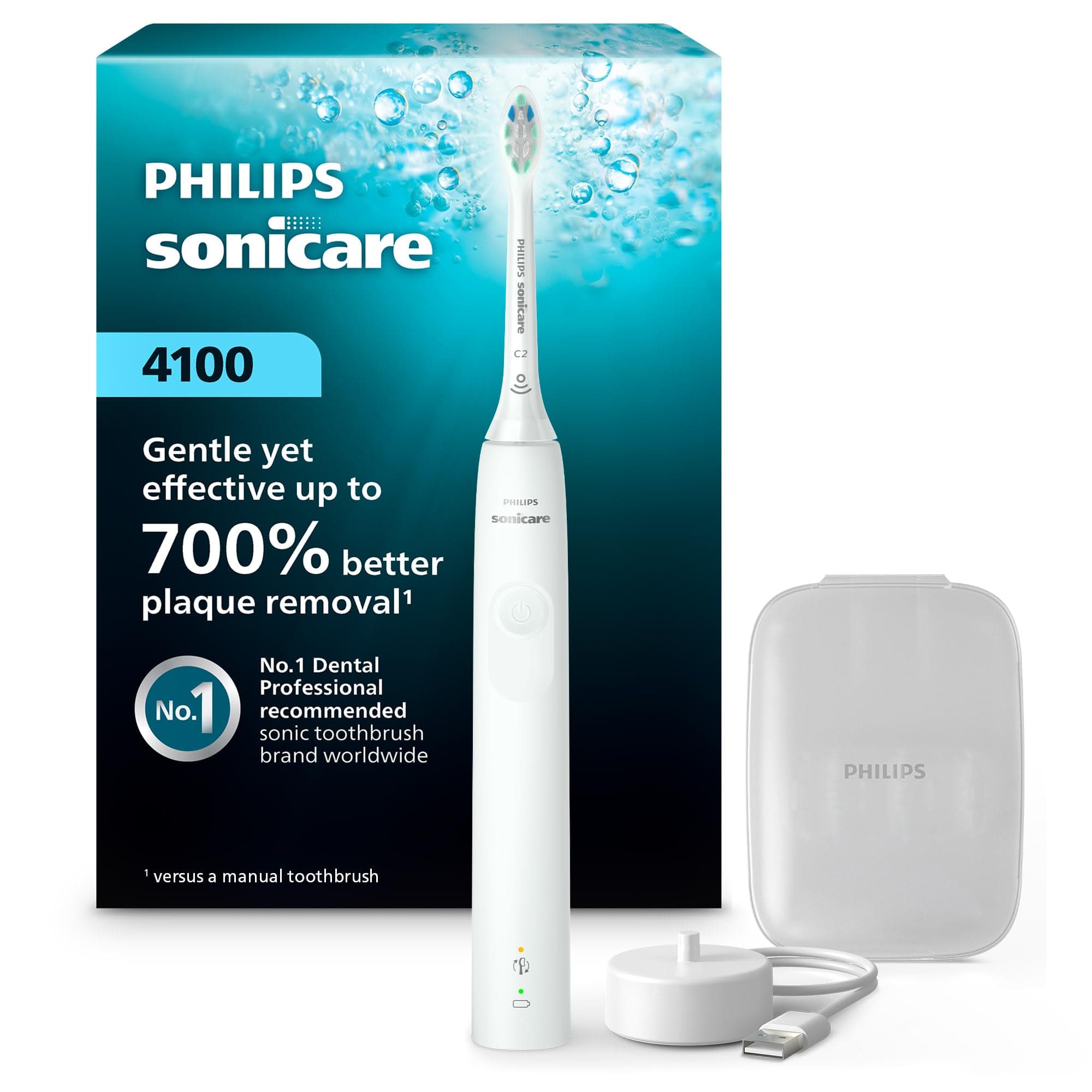 4100 Rechargeable Electric Toothbrush, Advanced Plaque Removal, Pressure Sensor, Includes Brush Head Case, White BD5002AZ