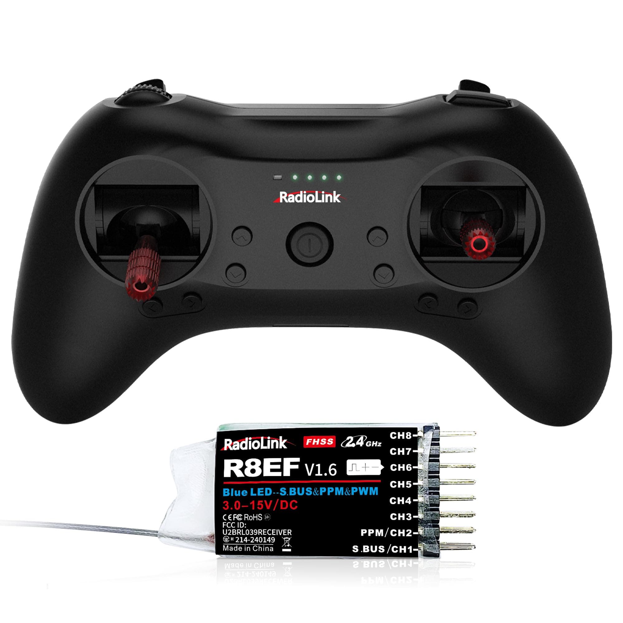 Radiolink T8S 8 Channels 2.4G RC Transmitter and Receiver 8CH R8EF RX, Radio Remote Controller, Built-in Rechargeable 1S Battery for Quad Drone/Airplane/Car/Boat/Robot and More (Mode 2 Left Throttle)