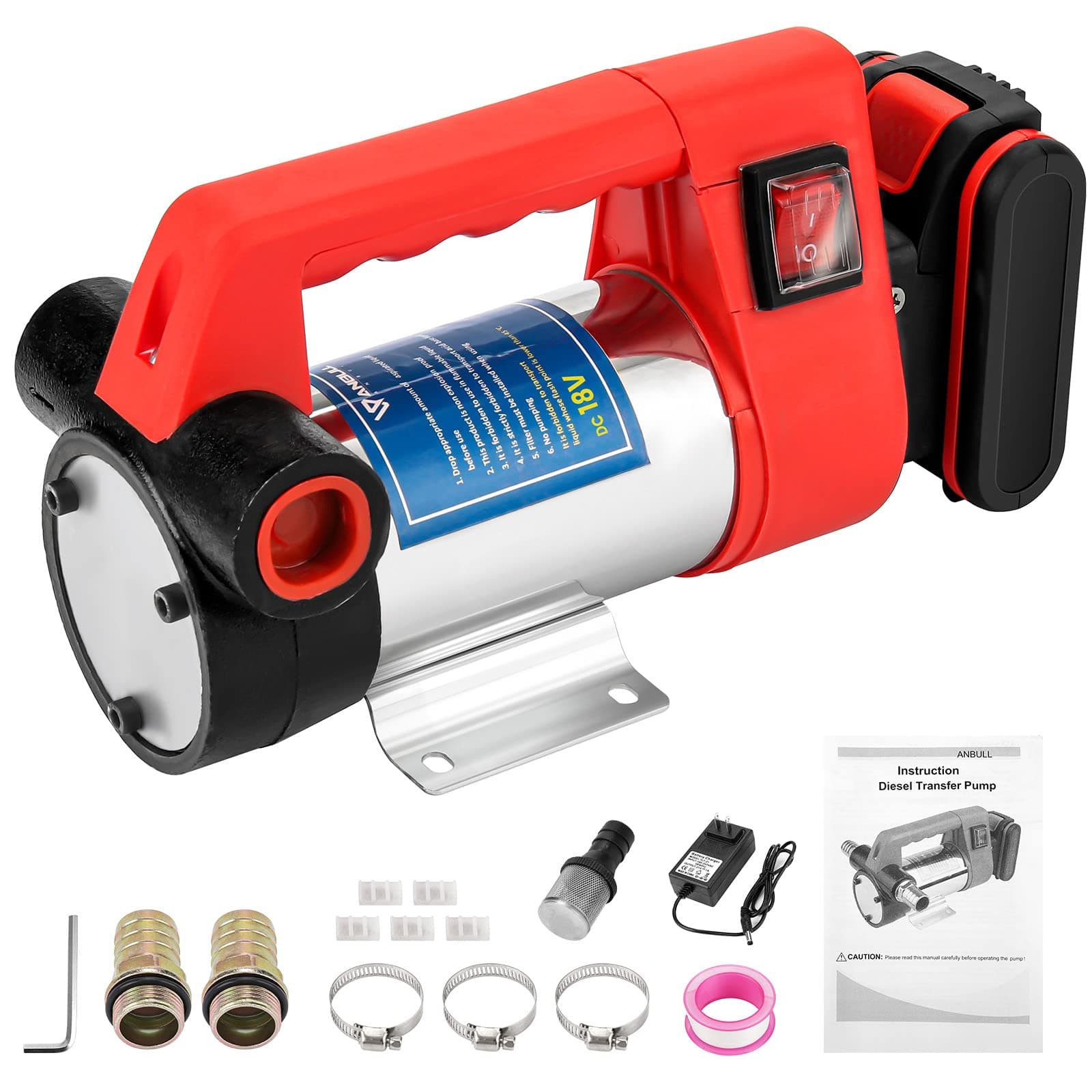 ANBULL Cordless Fuel Transfer Pump, Battery Operated Diesel Transfer Pump 12GPM Self Priming with 2500mAh Lithium Battery, Portable Commercial Battery Powered Biodiesel Liquid Transfer Pump