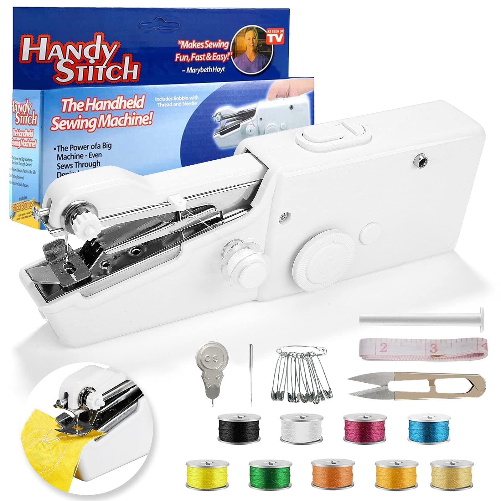 Dolloly Handheld Sewing Machine, Hand Sewing Machine Mini Handy Cordless Portable Sewing Machine Quick Repairing Stitch Tool for Beginners Fabric Clothes Home Travel DIY Ivory one size