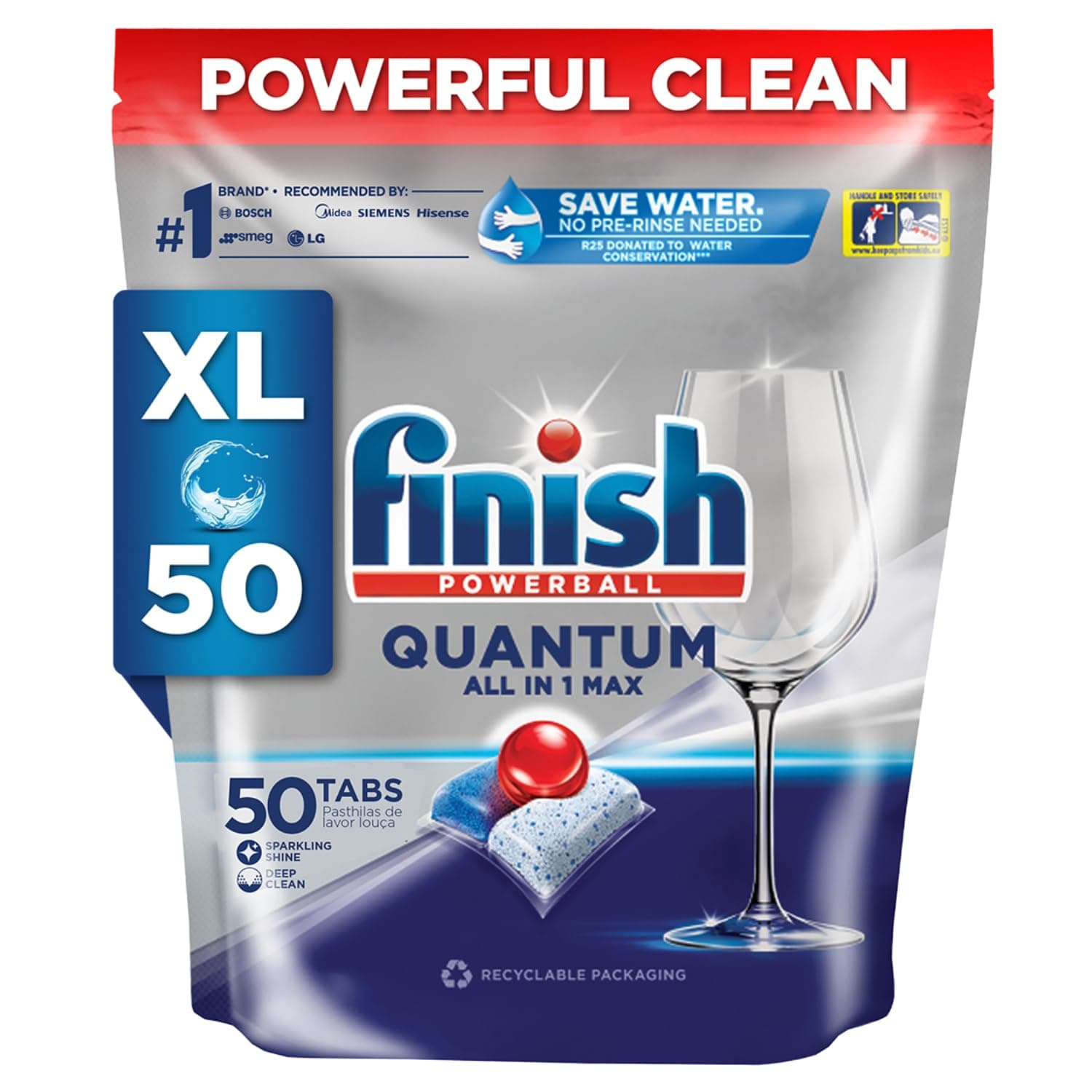 50 Tablets, Powerball Quantum All in 1 Max Dishwasher Tablets |Best ever Clean & Shine | World's #1 Recommended Dishwashing Brand (520g)