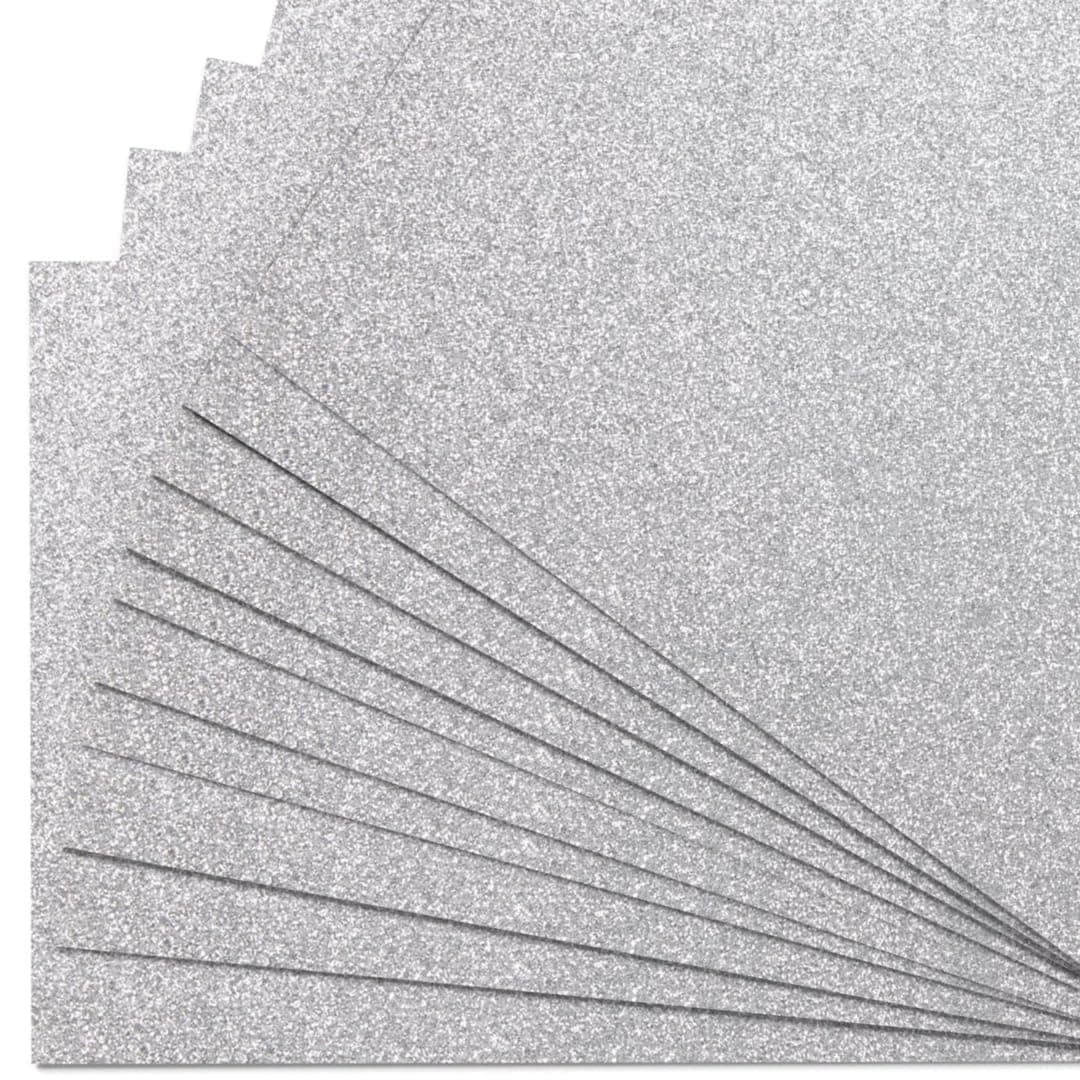 Springboard A4 Silver Glitter Card Sheets - 10-Pack 290gsm Non Shed Glitter Cardstock for Card Making - Compatible w/Die-Cutting Machines - Sparkly Craft Supplies