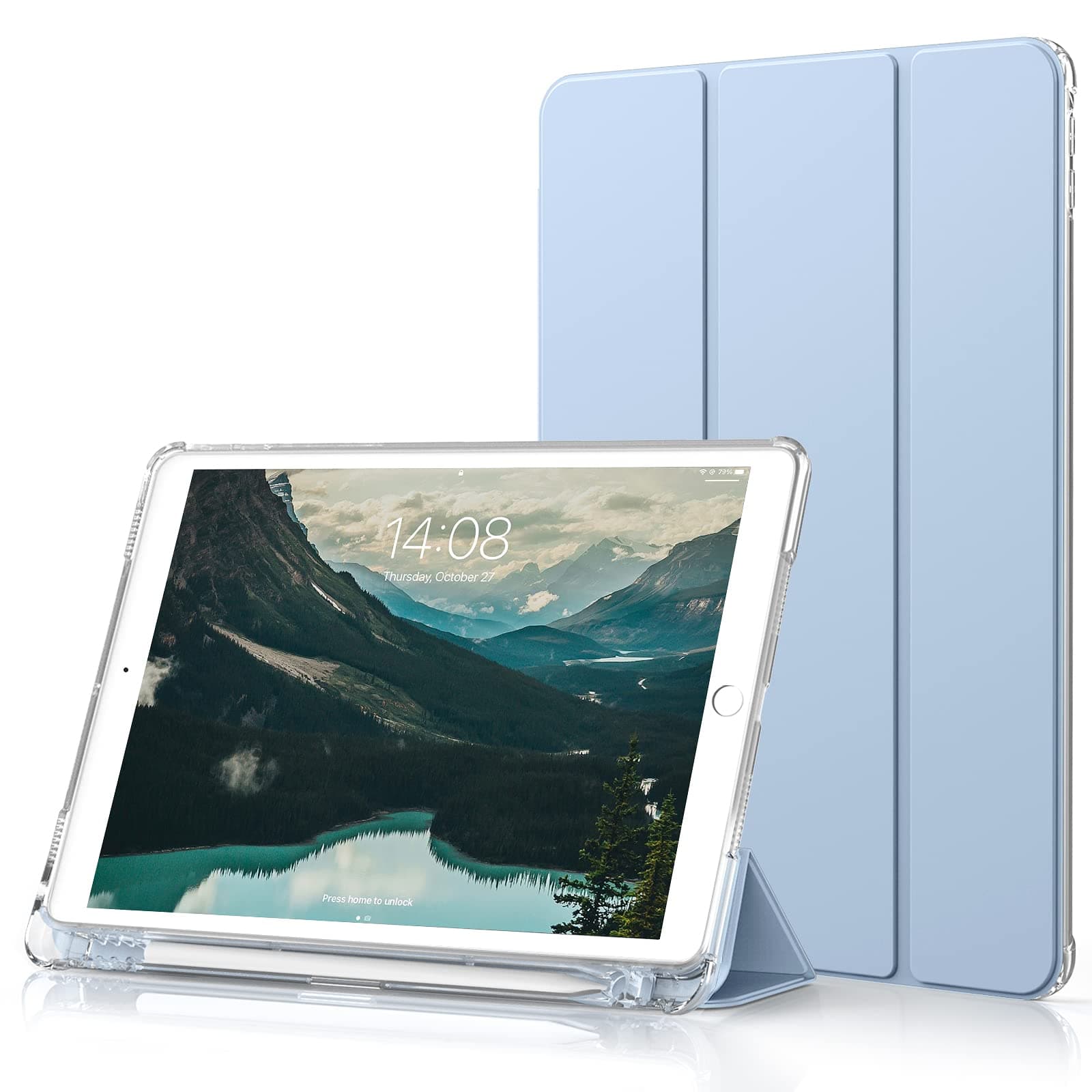 aoubCase for iPad Air 3rd Generation/Pro 10.5, Trifold Stand Auto Sleep/Wake Slim Smart Cover Frosted Translucent Soft TPU Shockproof Case with Pencil Holder for Air/Pro 10.5 inch, Sky Blue