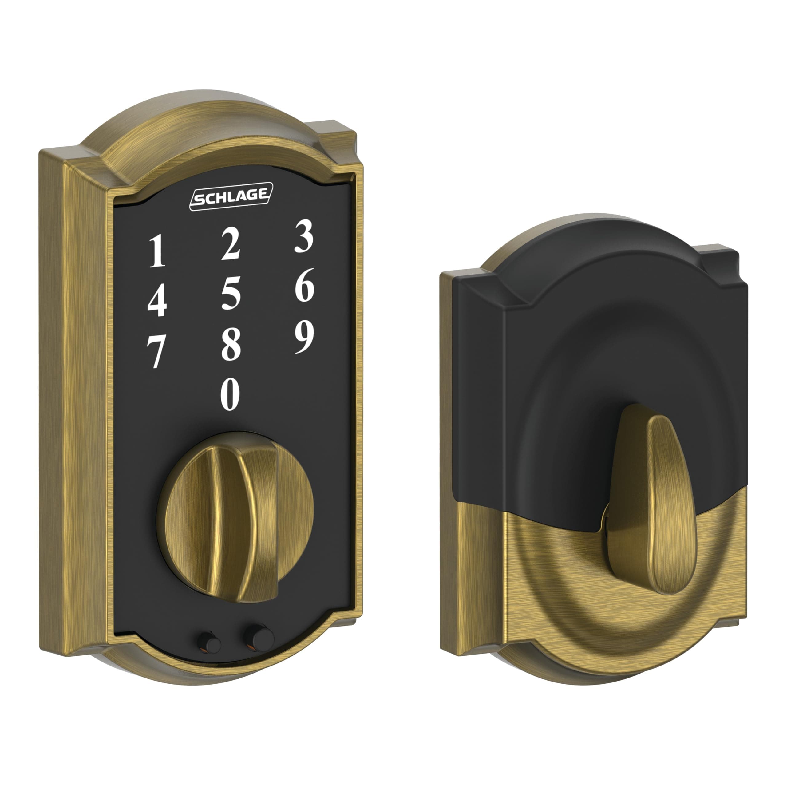 BE375 CAM 609 Touch Keyless Touchscreen Electronic Deadbolt Lock, Antique Brass