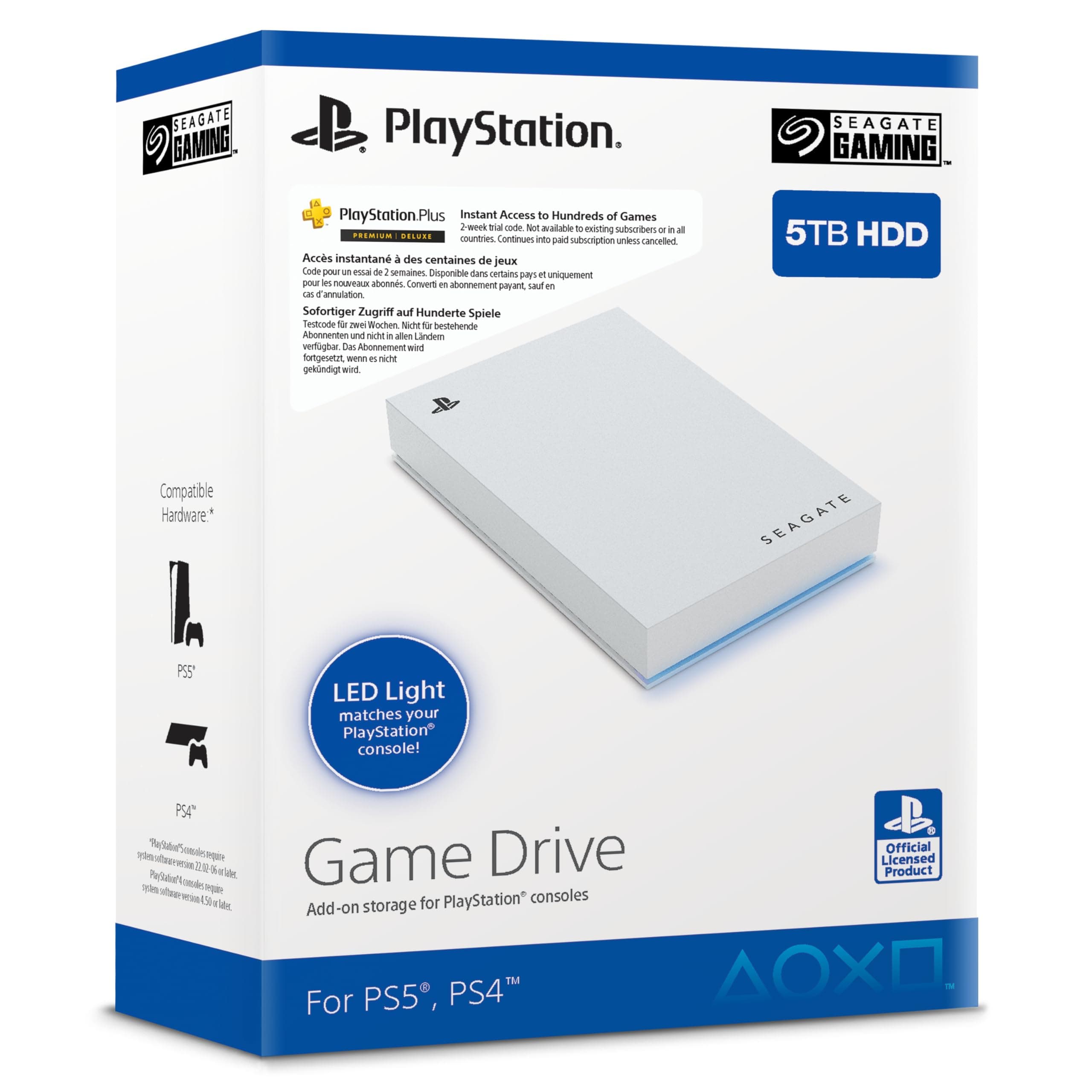 Game Drive for PS4/PS5, 5 TB, External HDD, 2.5", USB 3.0, Officially Licensed, Blue LED, inkl 2 veckors Playstation+ (STLV5000202)
