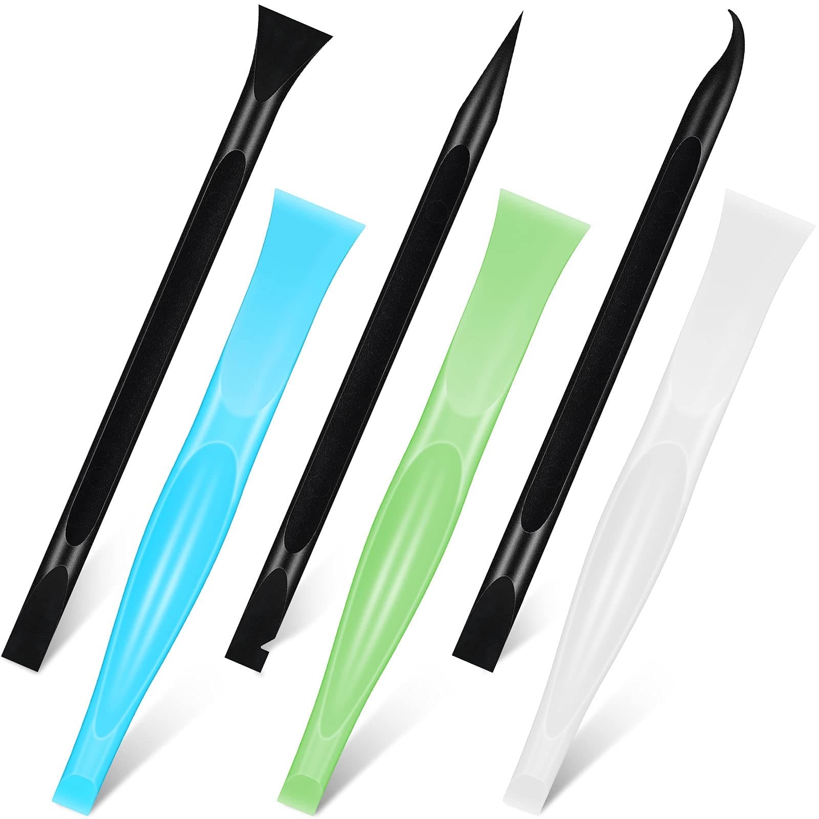 Non-scratch Plastic Scraper Tool Carbon Fiber Plastic Cleaning Tool Pen-shaped Stiff Scraper for Kitchen Sticker Scratch Cleaning(White、blue、green,6 Pieces)