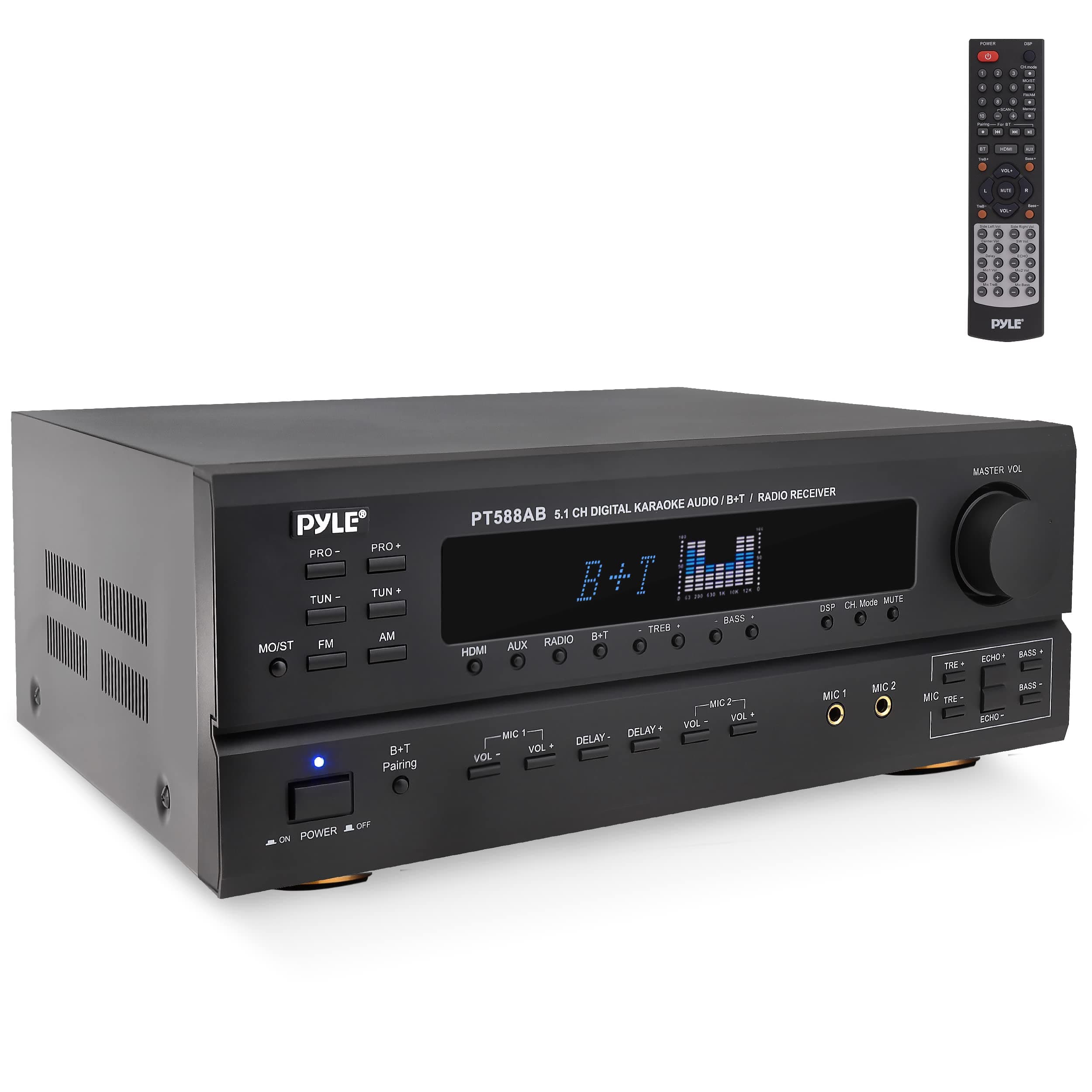 Pyle Wireless Bluetooth Power Amplifier System - 420W 5.1 Channel Home Theater Surround Sound Audio Stereo Receiver Box w/RCA, AUX, Mic w/Echo, Remote - for Subwoofer Speaker - PT588AB.6