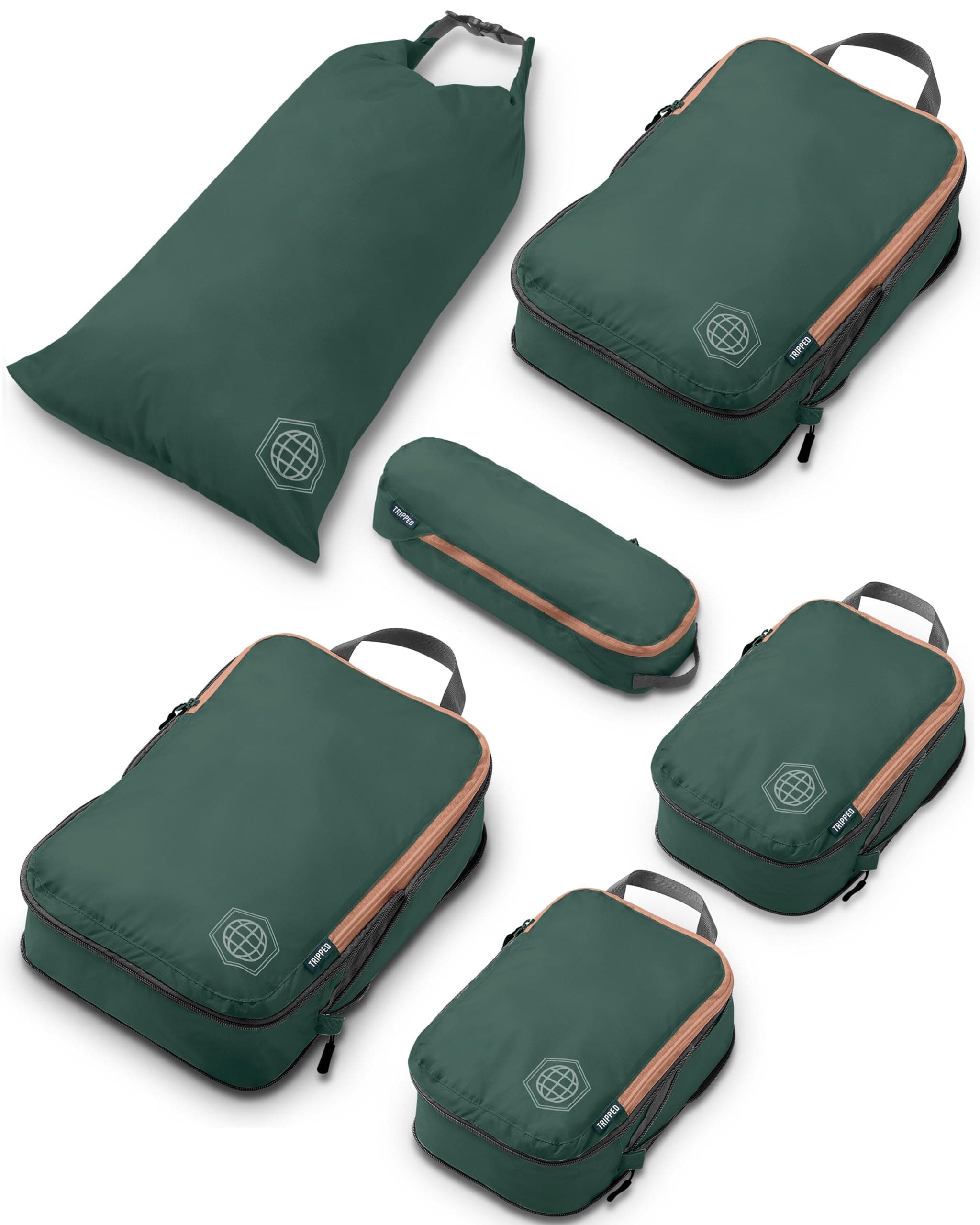 Compression Packing Cubes 6 Piece Set for Carryon Suitcases- Lightweight, Durable Clothes Organizer (Green and Brown)