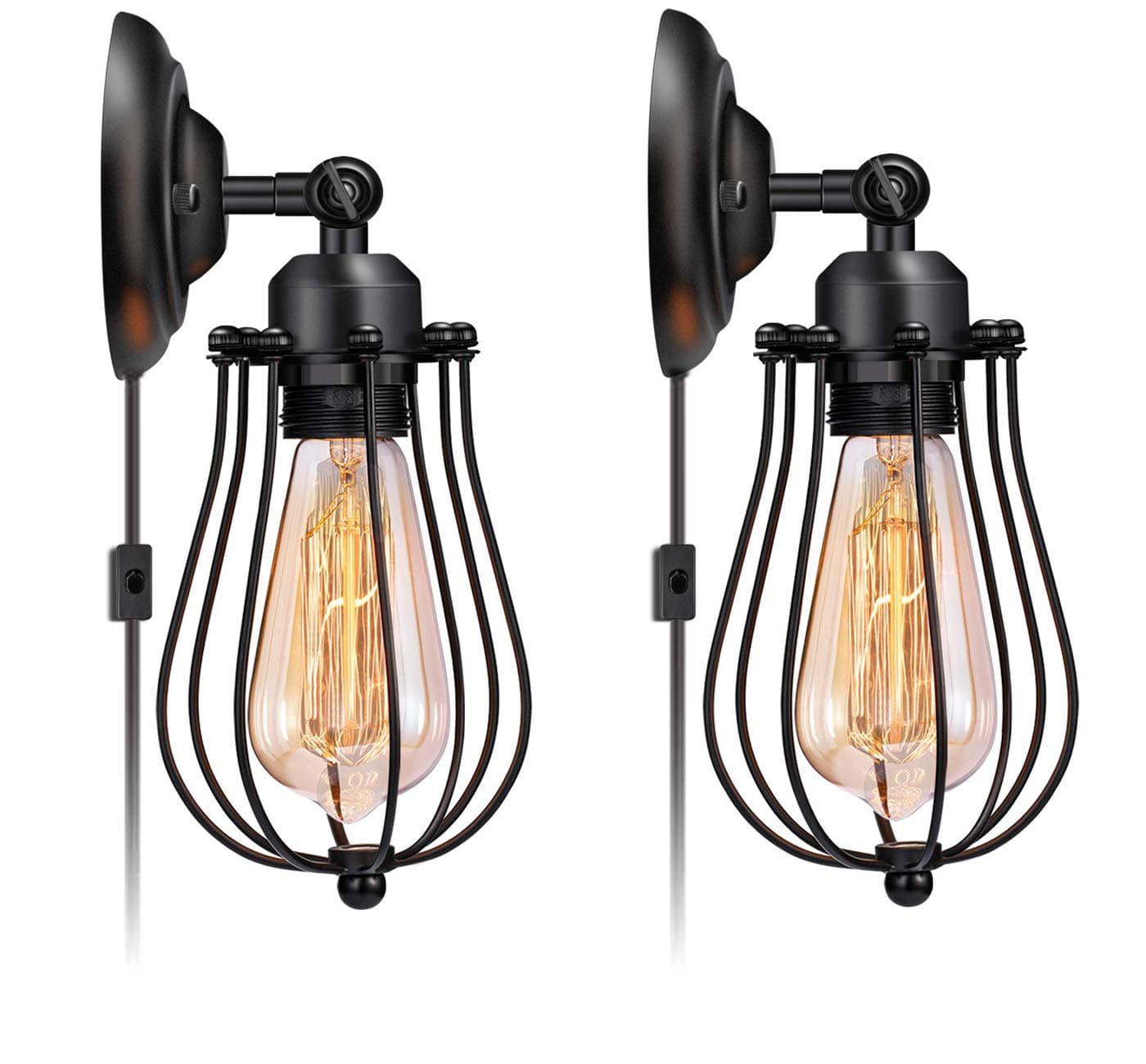 Wall Sconces Plug in, Licperron Plug in Wall Light Set of 2, E26 Base Vintage Style Wall Sconces Set of 2 for Headboard Bedroom Garage Porch Hall