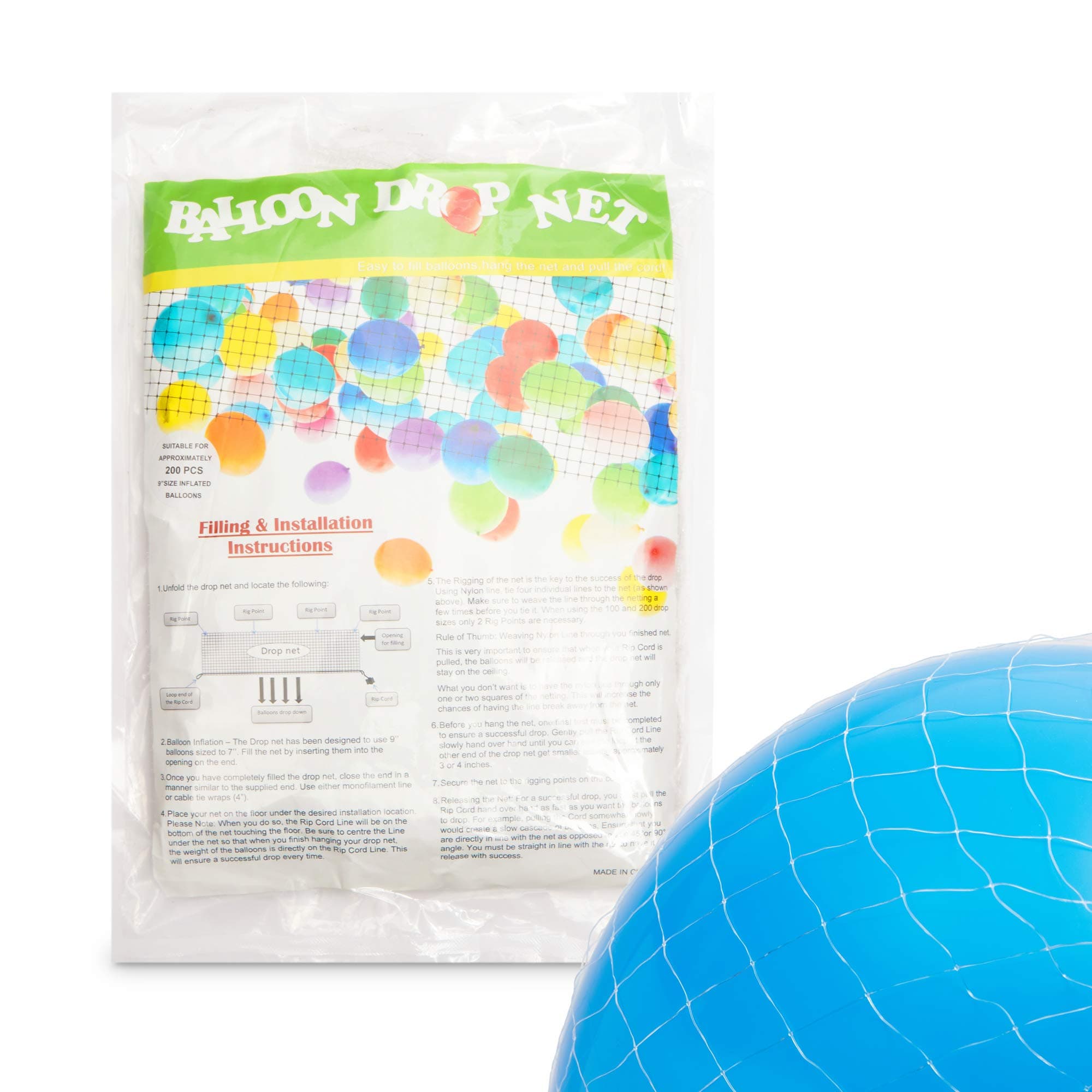 16 ft Balloon Drop Net for Ceiling Release, Birthday Party, Graduation, New Years Eve Decorations (4.8m)