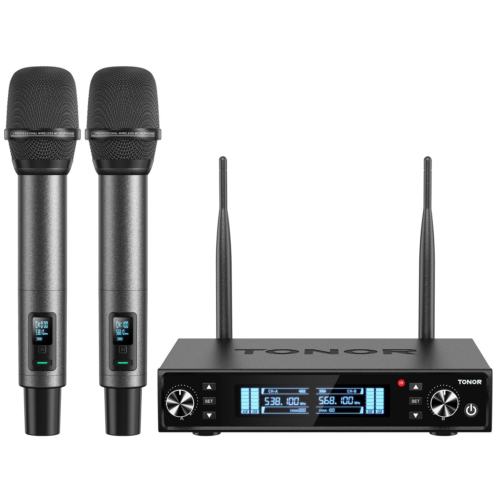 Wireless Microphone System, Auto Scan & Pair UHF Rechargeable Karaoke Mic, 2x100 Professional Dynamic Cordless Mic for Singing Church Wedding DJ with Adjustable Volume, Quick Mute 262ft TW550