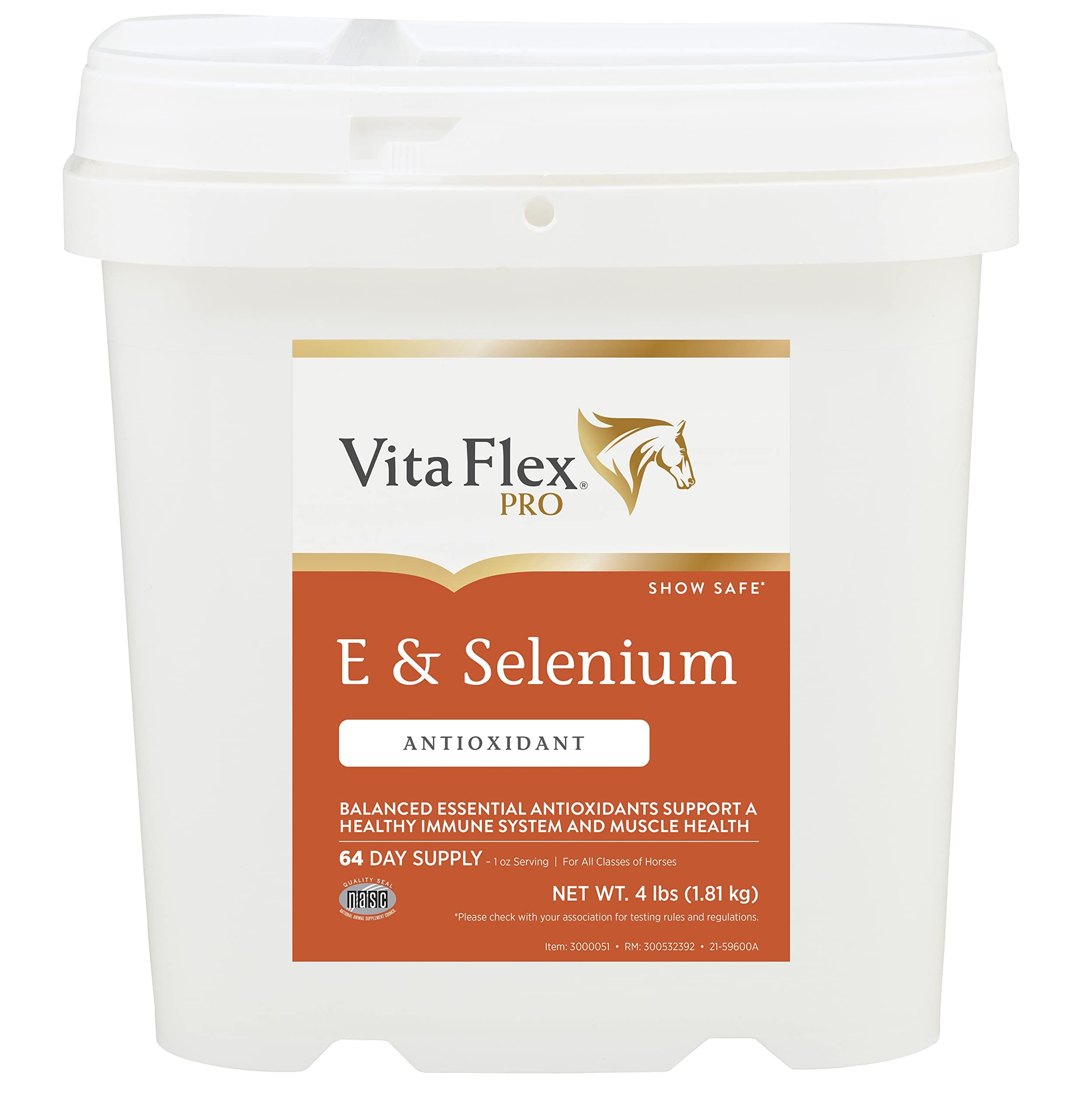 Pro E & Selenium Supplement, Vitamin E and Selenium Powder for Horses, Balanced Antioxidants, Equine Vitamin E Supplement, Horse Vitamins and Minerals, 4 lb, 64-Day Supply