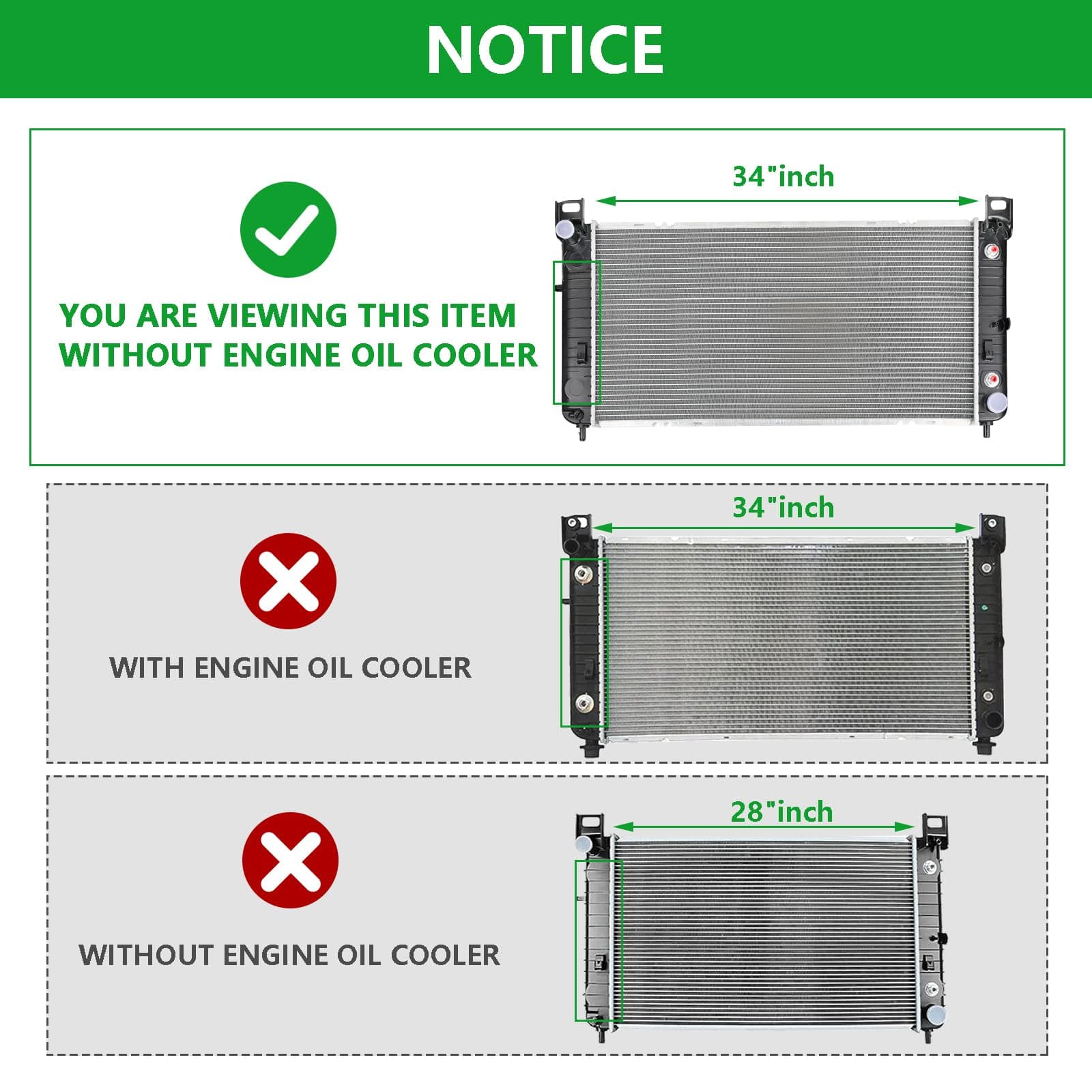 34" Core Radiator Complete Assembly Compatible with 2000-2013 Yukon 5.3L 2000-2009 Yukon 4.8L 2000 Yukon 5.7L 2007-2008 Yukon 6.0L 6.2L 2001-2006 Yukon 6.0L 2423