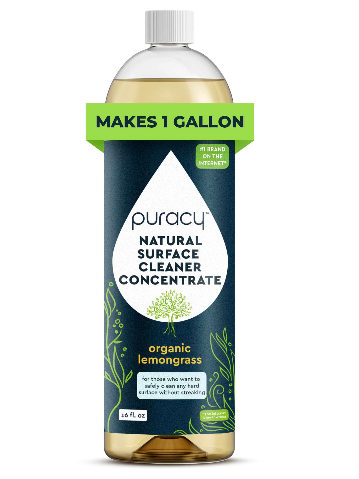 Puracy Multi-Surface Cleaner Concentrate - Plant-Powered All Purpose Cleaner - Surface Cleaner Solution As Seen on TikTok (Organic Lemongrass, 16 fl oz, 1 Pack)