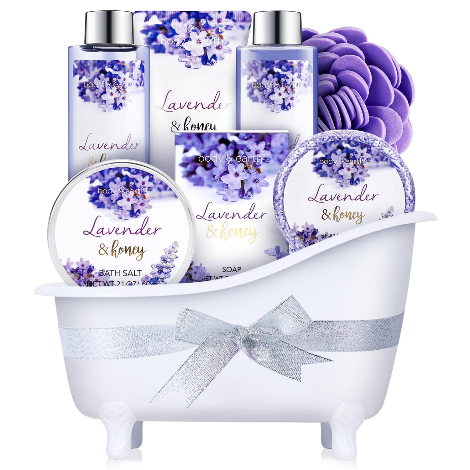Body & Earth Bath and Body Gift Set - 8 Pcs Bath Spa Gift Sets Lavender&Honey Scent, Includes Bubble Bath, Shower Gel, Soap, Body Lotion, Bath Salt and More, Perfect Gift.