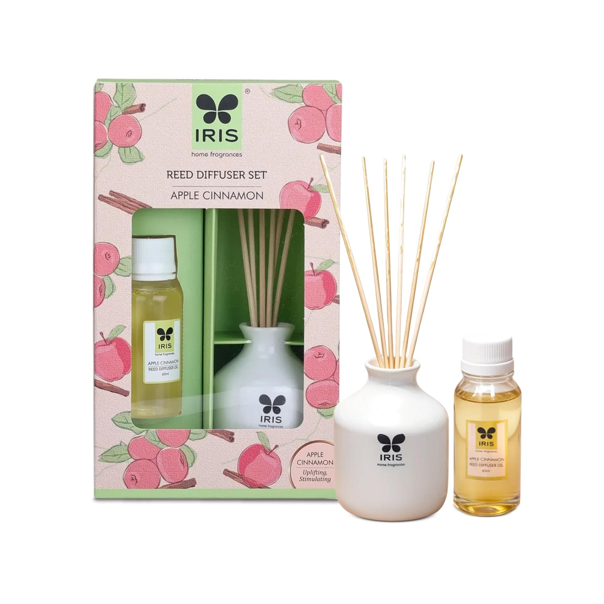 Home Fragrance,60Ml Apple cinnamon Reed Diffuser Set |Free 6 Reeds Sticks of 7.5"|Stress Relief & Aromatherapy |Long-Lasting,Smoke-Free Air Freshener for Home,Bedroom & Office | Ideal for Gifting