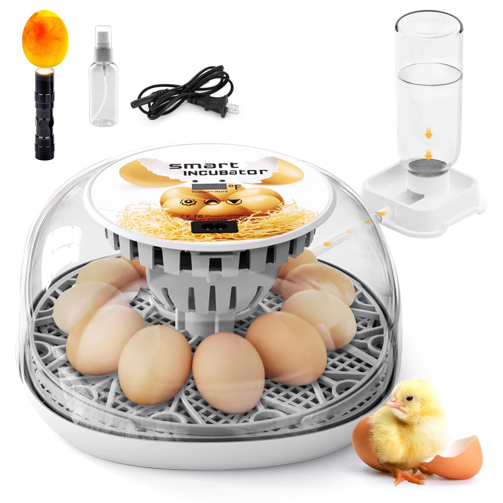 Egg Incubator for Hatching, Automatic Egg Turner Holds 12 Eggs, Smart Incubator 360° Clear Window with Temperature Display Egg Candler for Small Poultry Chickens Ducks Quails Eggs (EggI2)