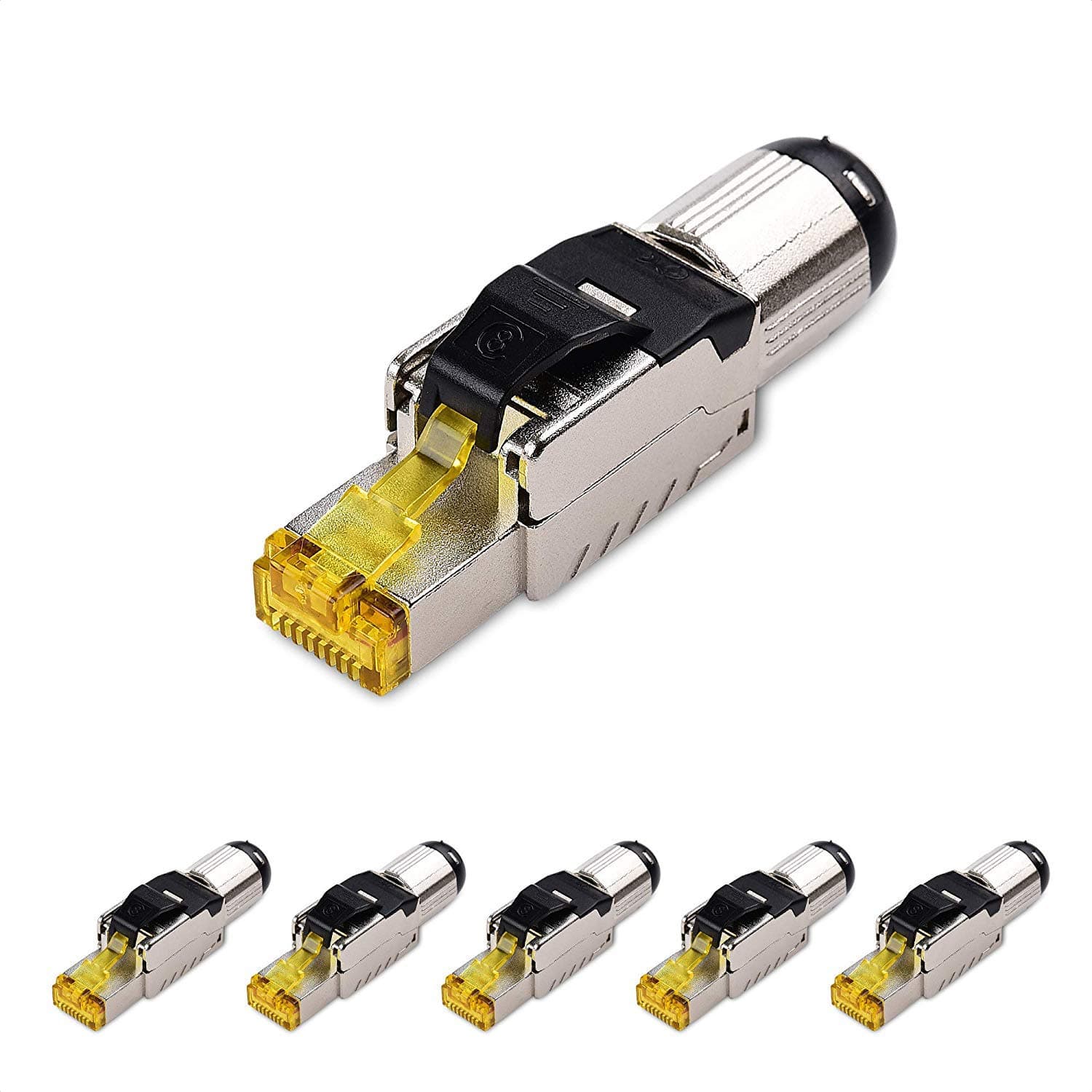 6-Pack Tool Free Shielded RJ45 Cat 8, Cat8 Field Termination Plug, Cat 8 Connector, Cat8 Plug