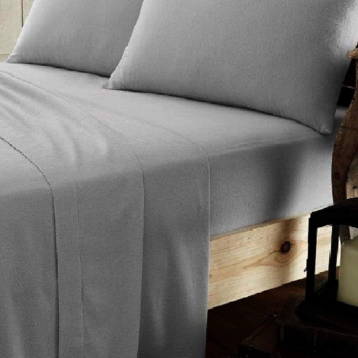 100% Brushed Cotton Flannelette 40CM/16" Extra Deep Fitted Sheets (King, Silver)