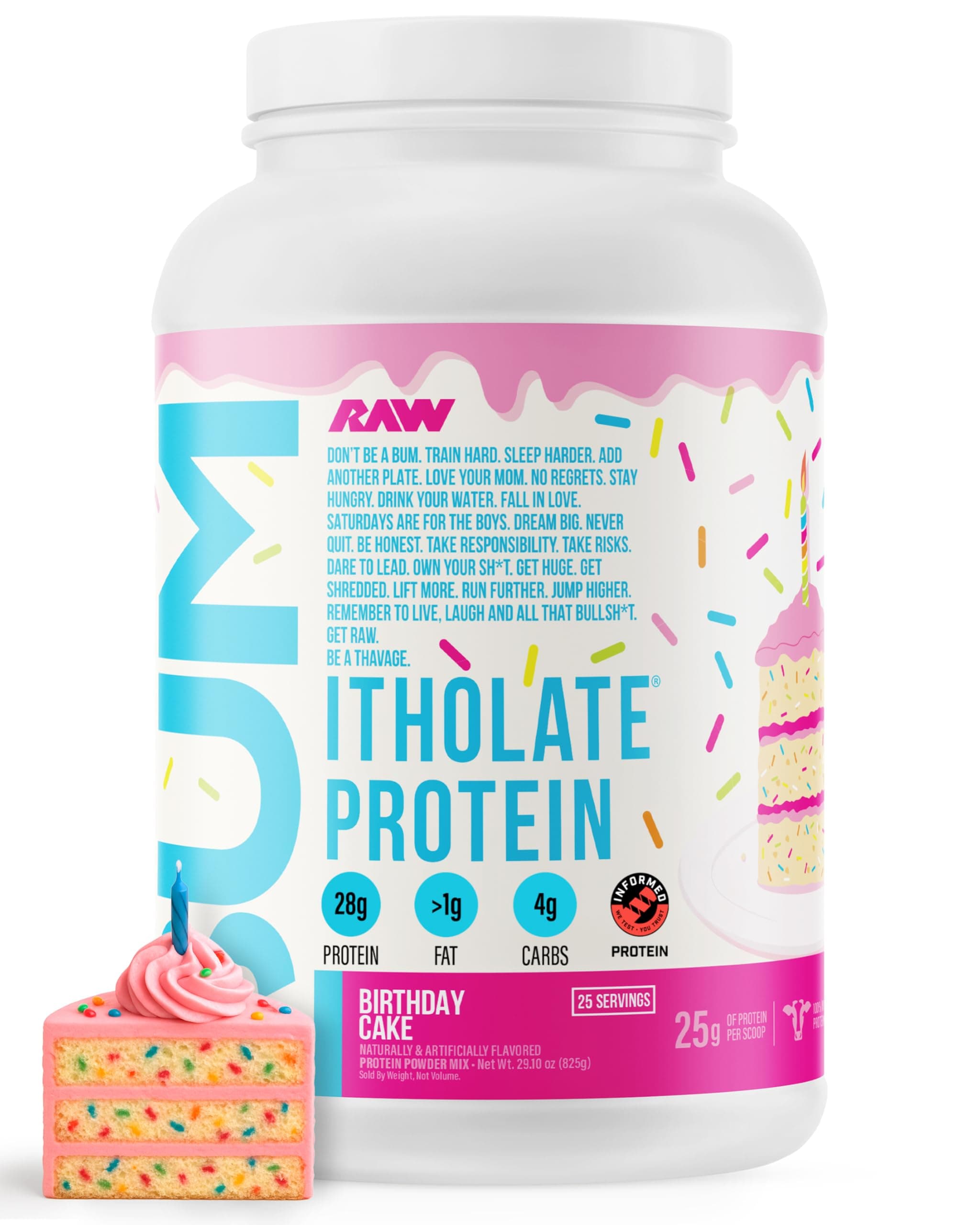 RAW Whey Isolate Protein Powder, Birthday Cake (CBUM Itholate Protein) - 100% Grass-Fed Sports Nutrition Powder for Muscle Growth & Recovery - Low-Fat, Low Carb - 25 Servings