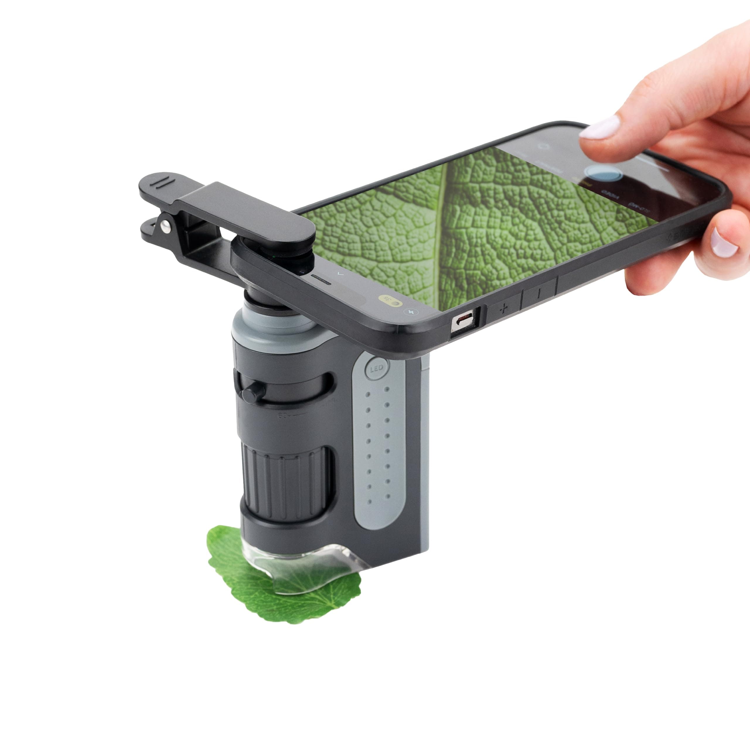 Carson MicroBrite Pro 60x-120x LED Lighted Pocket Microscope with Aspheric Lens System and Smartphone Digiscoping Clip (MM-350)