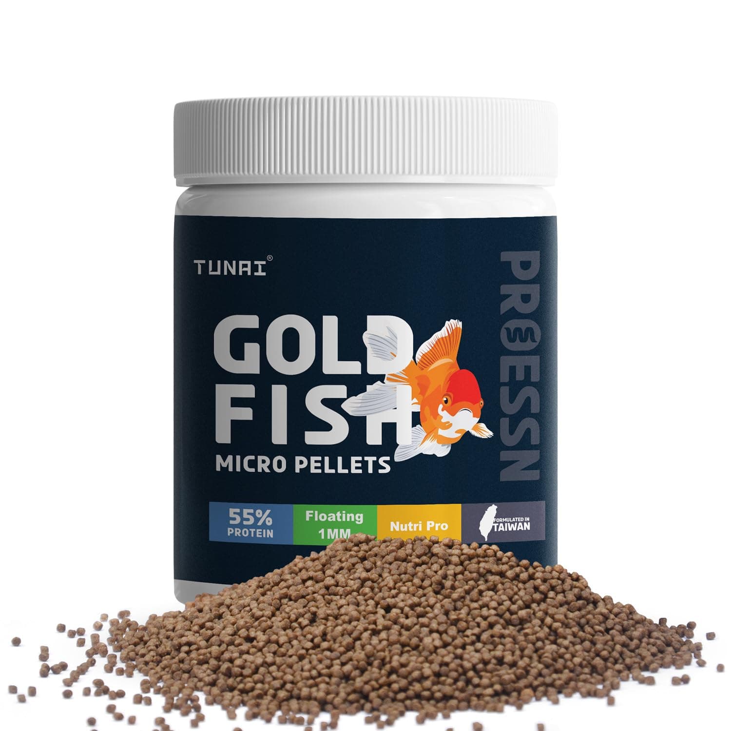 TUNAI Gold Fish Food with 55% Protein Rich Premium Food| 100g, 1MM Pellets | Exclusive Taiwan Formula for Gold Fish Food, All Life Stages