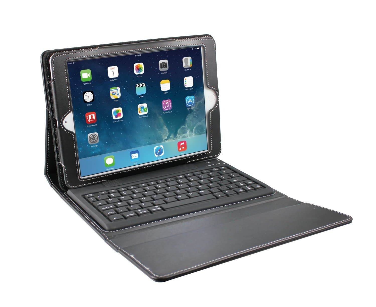 Kyasi Wireless Executive Bluetooth Keyboard Dual View Folio Case Stand for Apple iPad Air, Black
