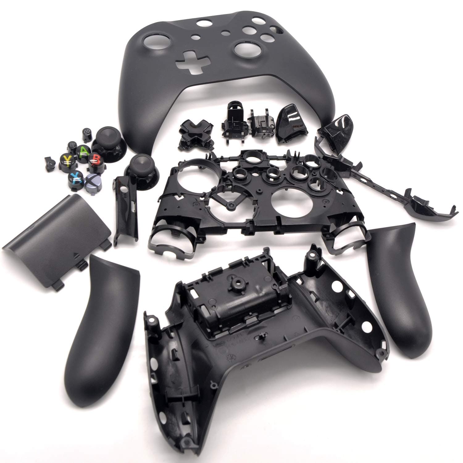CtrlDepot Original Replacement Parts Case Housing Full Shell Set Faceplates + ABXY Buttons + RB LB Bumpers + Right/Left Rails for Xbox One S Controller (Black)
