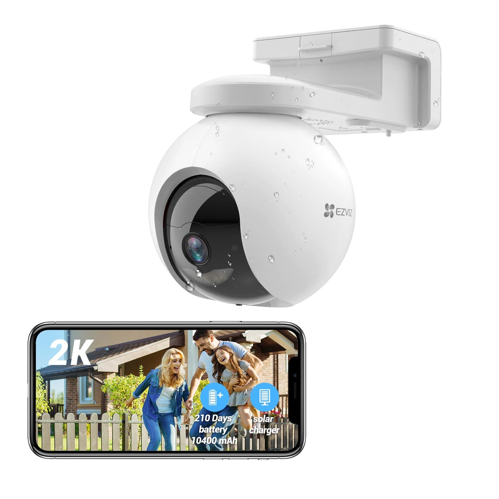 2K Battery Camera Wireless Outdoor, No Subscription, Solar Panel Compatible, Auto Tracking, Human Detection, 360° Pan Tilt, Color Night Vision, Two Way Audio, Alarm, Alexa Google Control(CB8)