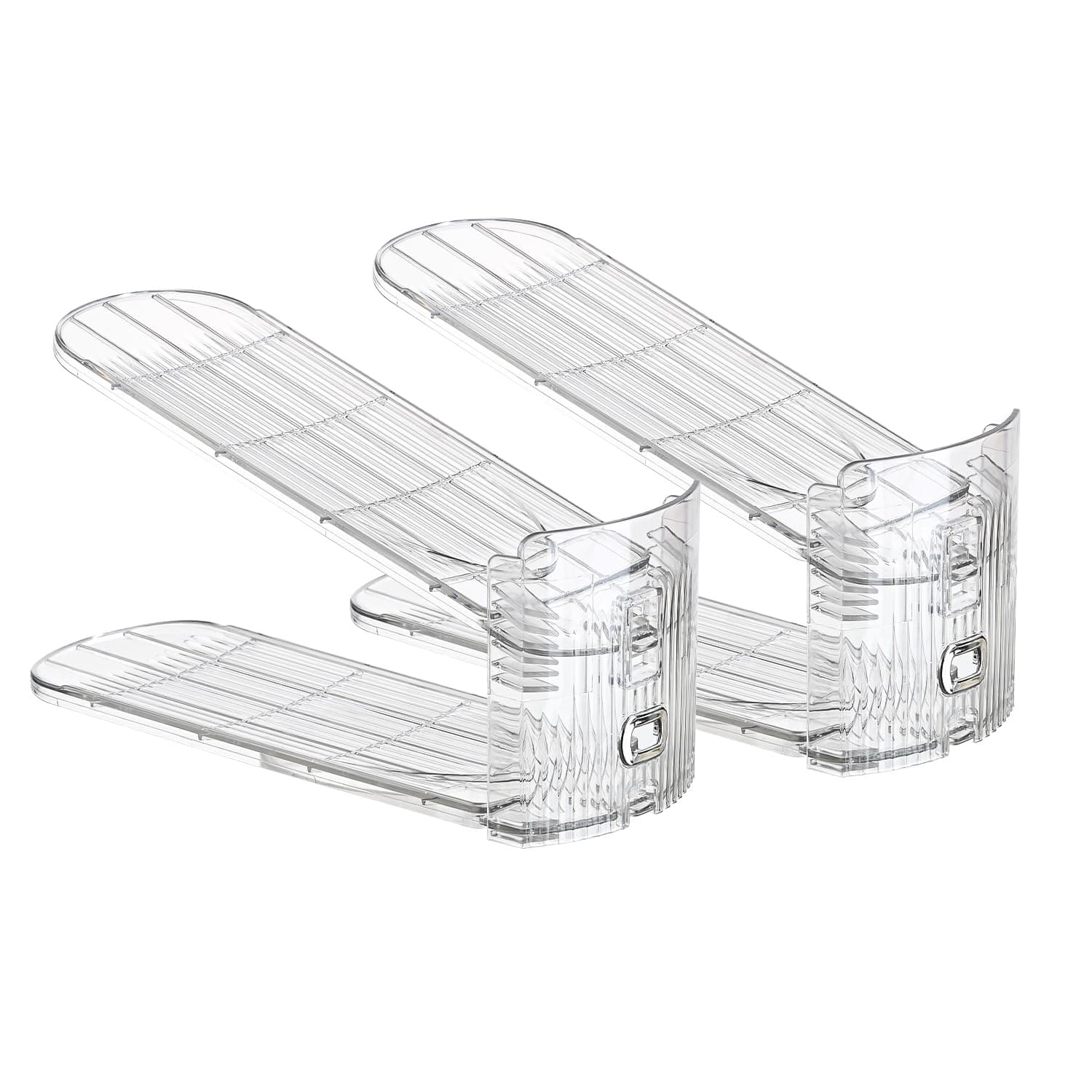 2 Pack Shoe Slots Organizer Adjustable Level Shoe Stacker Holder Storage Space Saving Sneakers Display Tray Rack for Closet (Transparent, 2Pack)