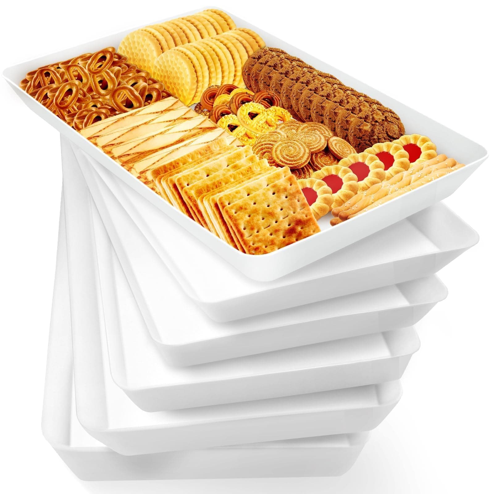 WOWBOX Serving Tray for Entertaining, 6-Pack Serving Platters for Fruit, Cookies, Dessert, Snacks, Reusable Plastic Trays for Serving Food and Pantry Organization in Kitchen & for Parties