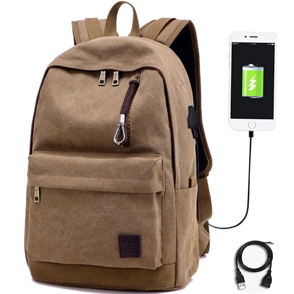 Trustbag L-04 Laptop Computer Notebook Backpacks with USB Charging and Headphone Port, Cable School Travel Business Wear Proof Bag, Coffee