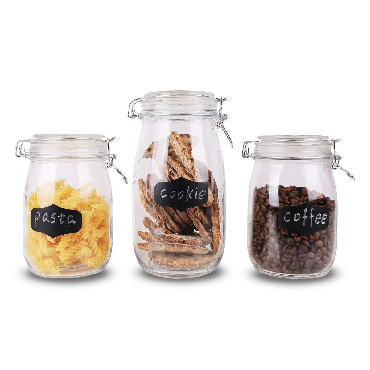 3 sets glass canister with chalkboad glass storage jar with locking lid,54/36/36oz