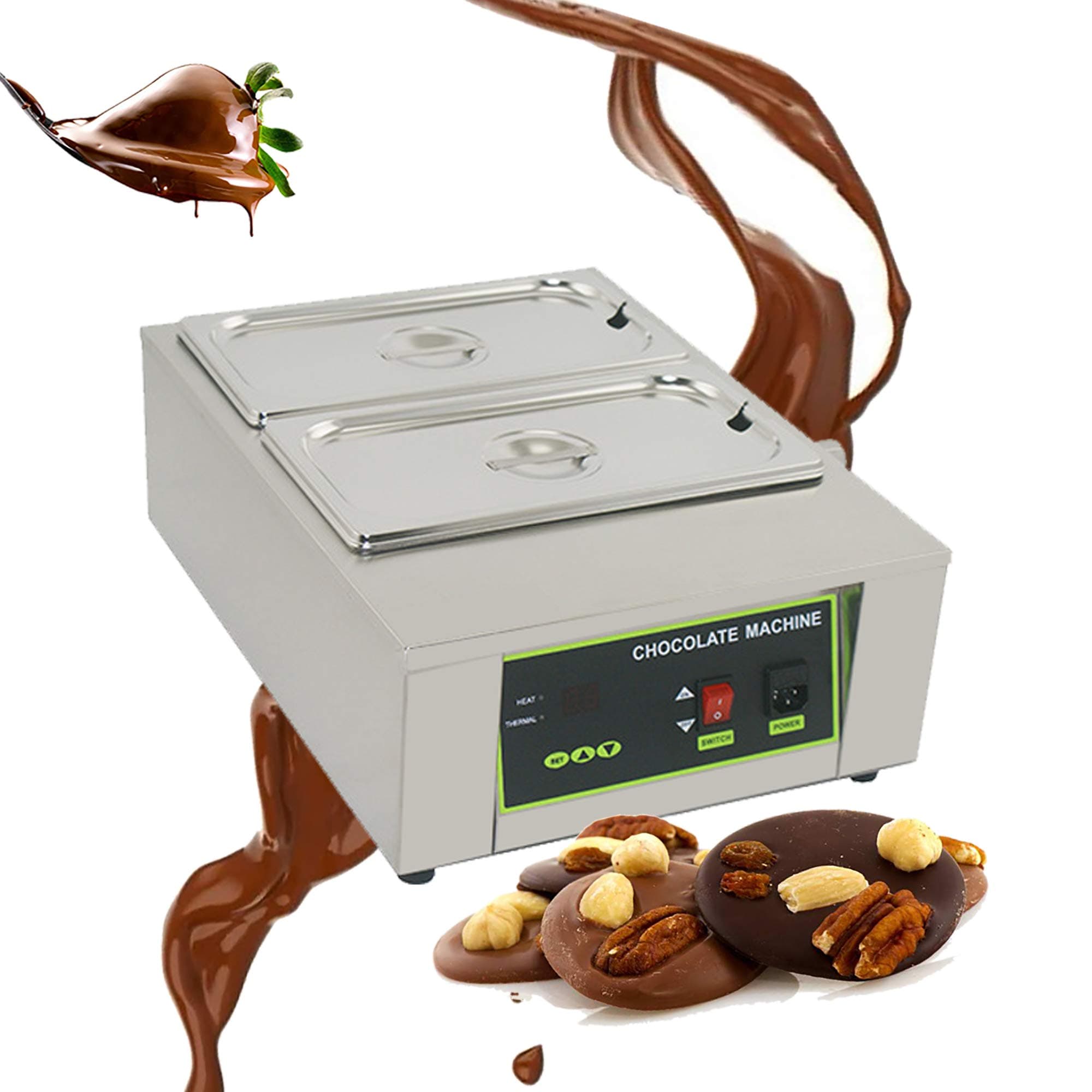 Commercial Chocolate Tempering Machine - Digital Control 0~90°C Chocolate Melter Pots Melting Machine Double Cylinder Knob Control(110V/230V)