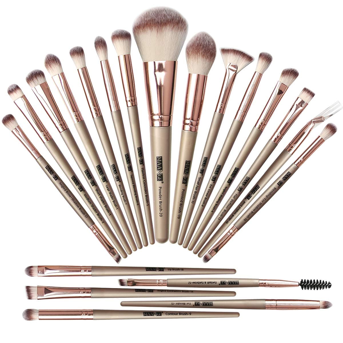 Makeup Brush Set,20 Pcs Professional Makeup Brushes Foundation Eyeshadow Blush Brush,Travel Kabuki Blending Concealers Face Powder Eye Make Up Brushes Set Kit (Champagne)