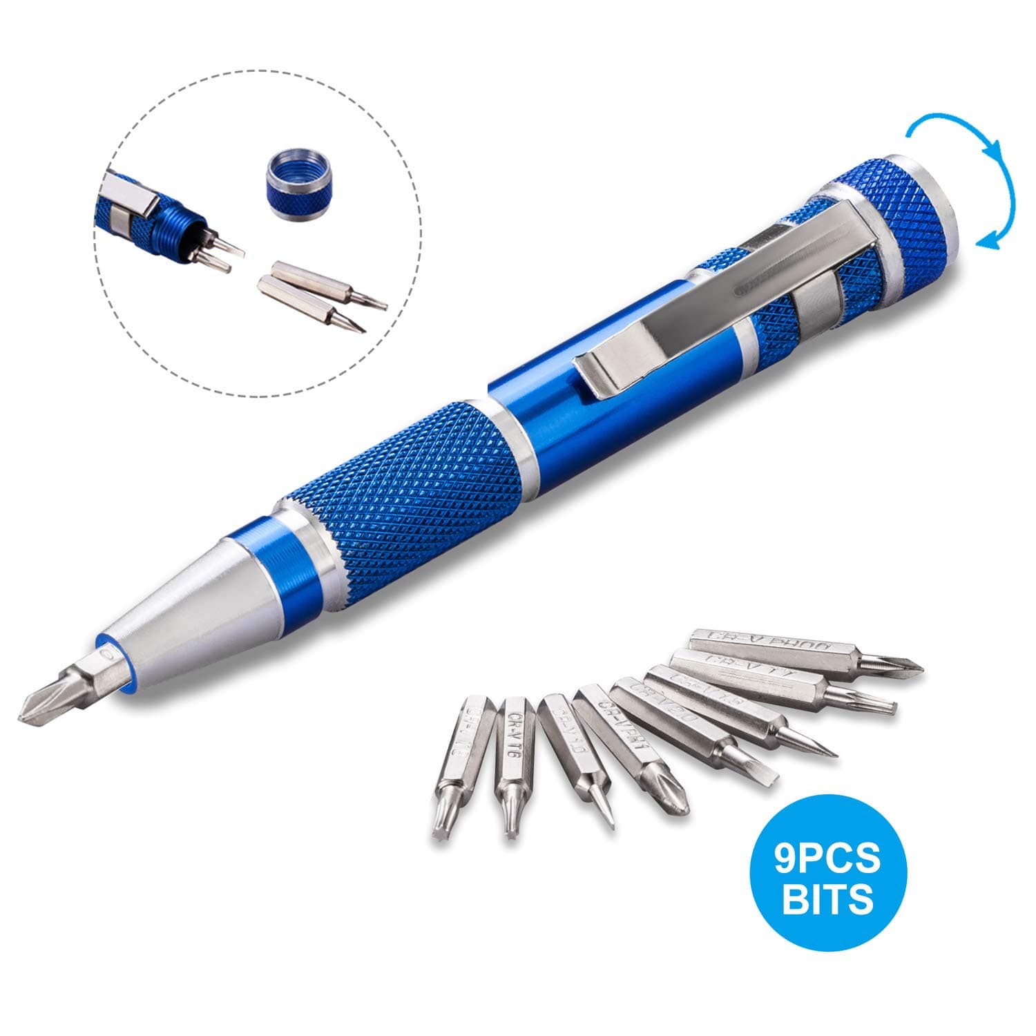 Mini Precision Screwdriver Set 9 in 1 Magnetic Repaire Tool Multipurpose Screwdriver Kit for Cell Phone, Laptop, Electrical Appliance, Watch, Jewelry, Glasses, etc.(Blue)