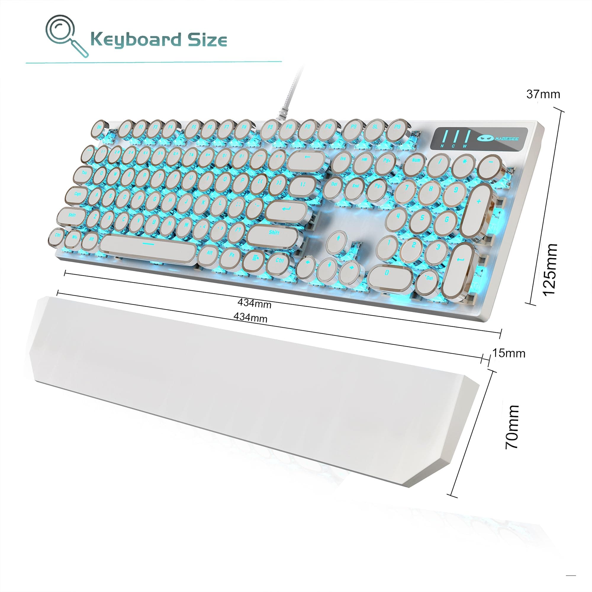 Typewriter Mechanical Gaming Keyboard,MageGee Retro Punk Round Keycap LED White Backlit USB Wired Keyboards for Game and Office, for Windows Laptop PC Mac (Blue Switches/White)
