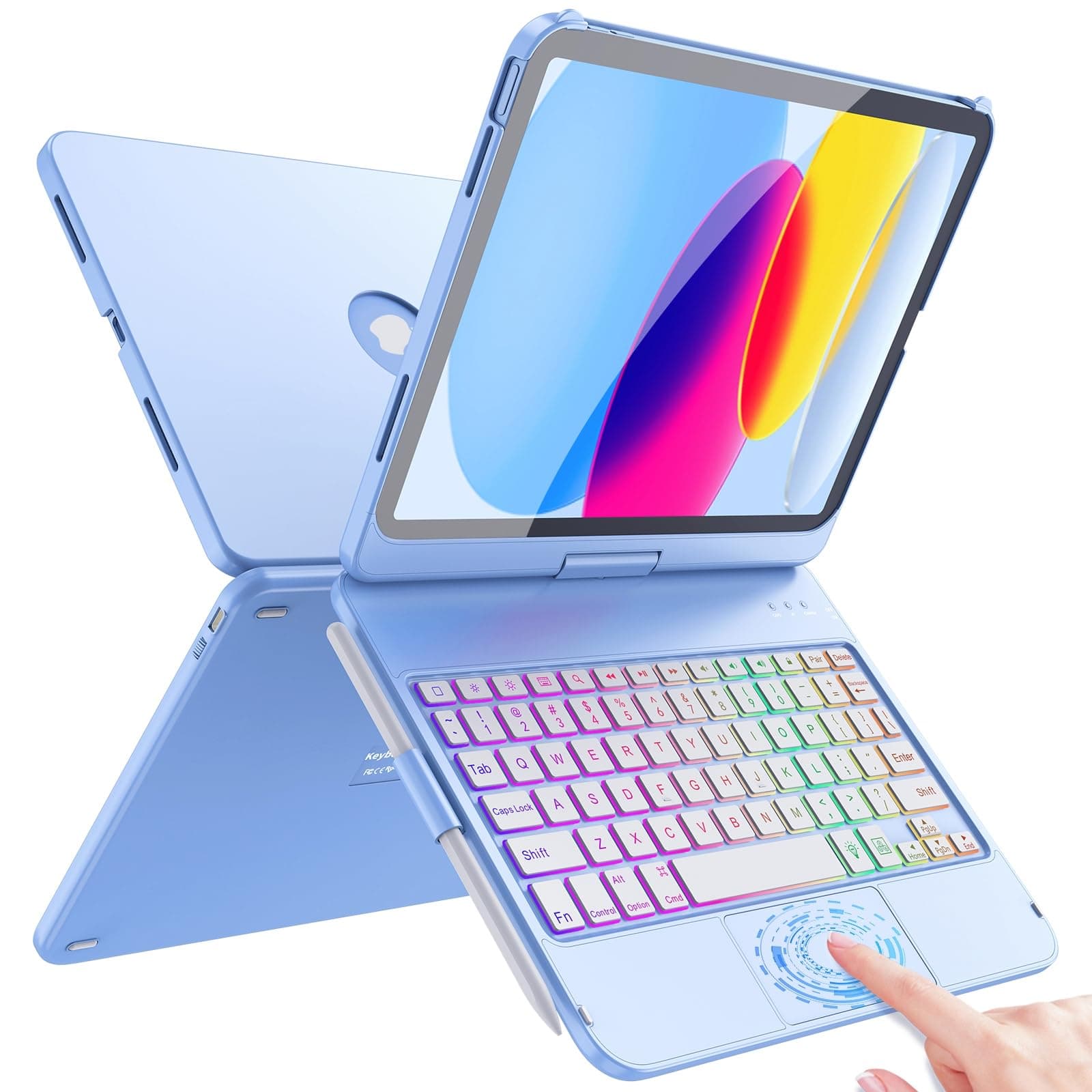 Fuwang - Touch Keyboard Case For Ipad (A16) 11Th Generation 11 Inch 2025 & 10Th 2022, 360° Rotation With Keyboard, Backlit