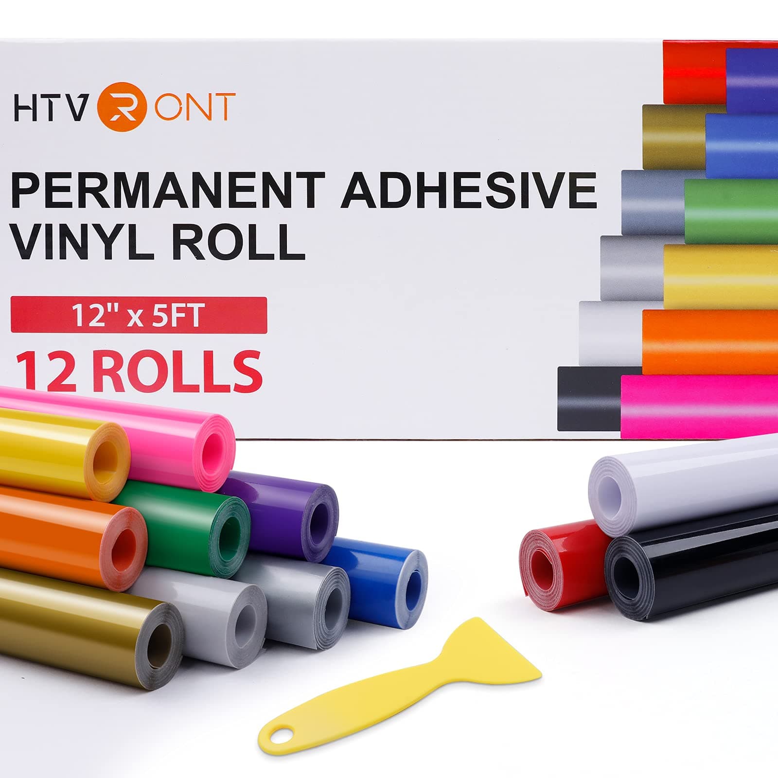 HTVRONT Cricut Permanent Vinyl 12 Pack 12" x 5' Permanent Vinyl Roll for Cricut, Silhouette, Cameo Cutter, Sign, Scrapbooking, Craft, Die Cutter