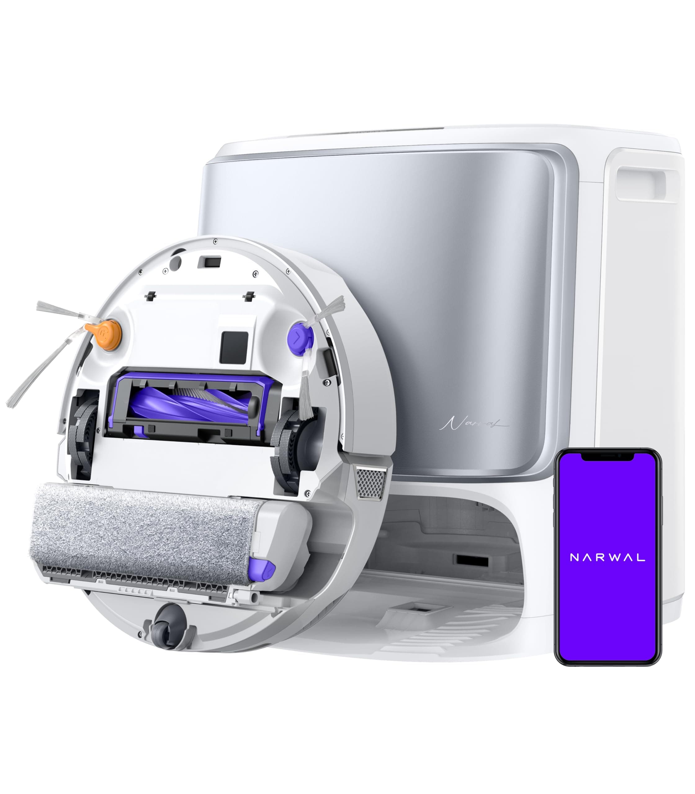 NARWAL Flow Robot Vacuum and Mop Combo, FlowWash Real-Time Self-Cleaning Track Mop, 22,000 Pa Suction, Dual-Camera AI Obstacle Avoidance, Carpet & Edge Cleaning, Self-Emptying Robot Vacuum,White