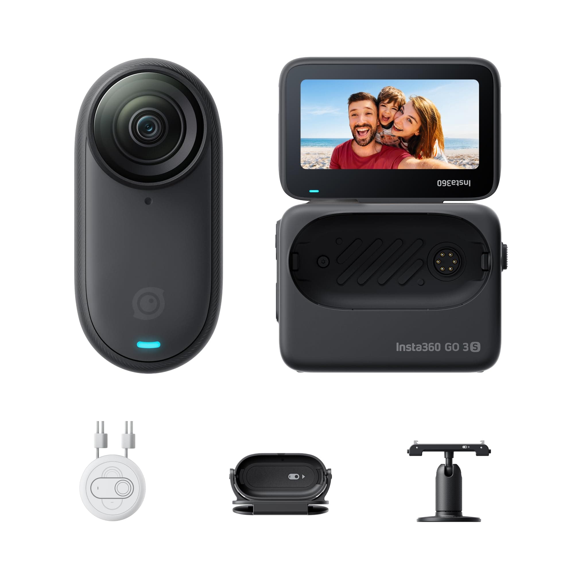 Insta360 GO 3S 128GB - 4K Tiny Portable Vlogging Camera, Hands-Free POVs, Mount Anywhere, Stabilization, 140 Min Battery Life, 10m Waterproof, AI Editing, Black, For Vlog, Travel